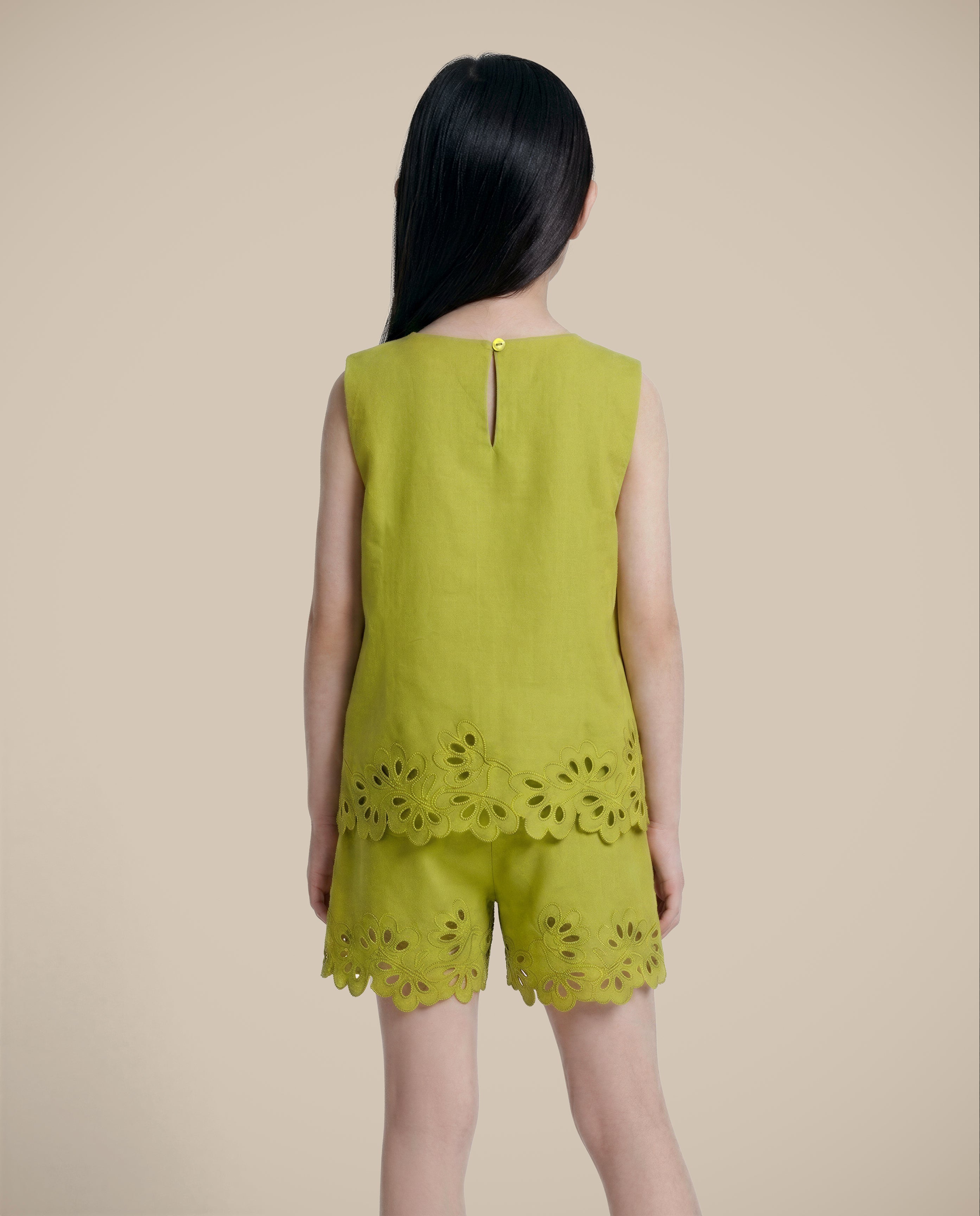 GIRLS Green Cotton Lace Top