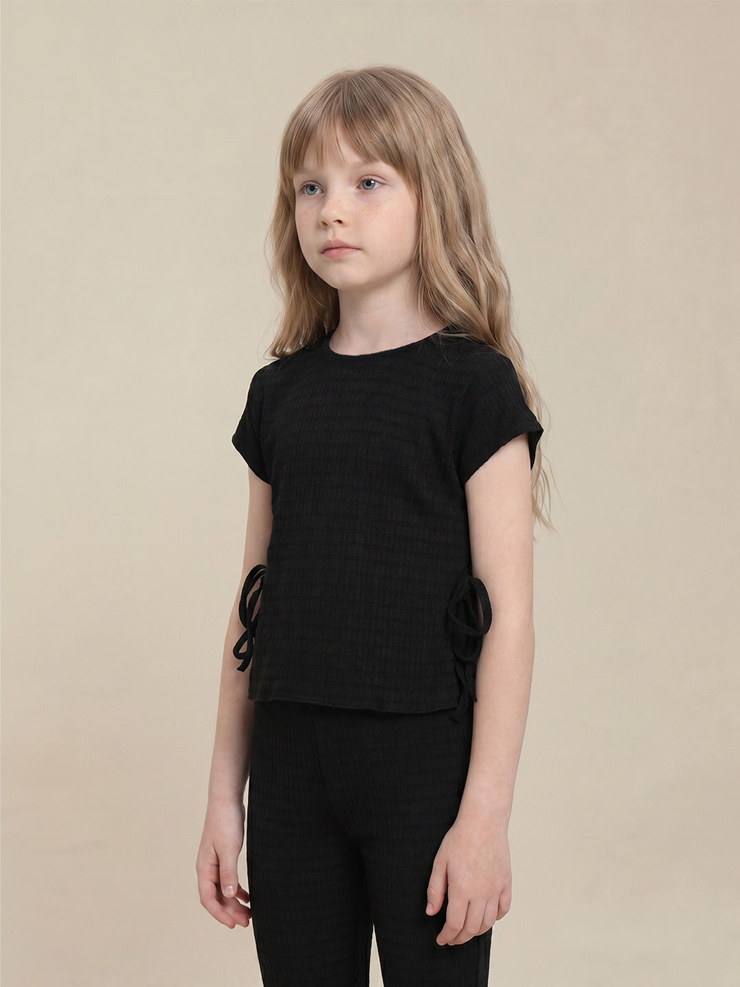 GIRLS Black Textured Top