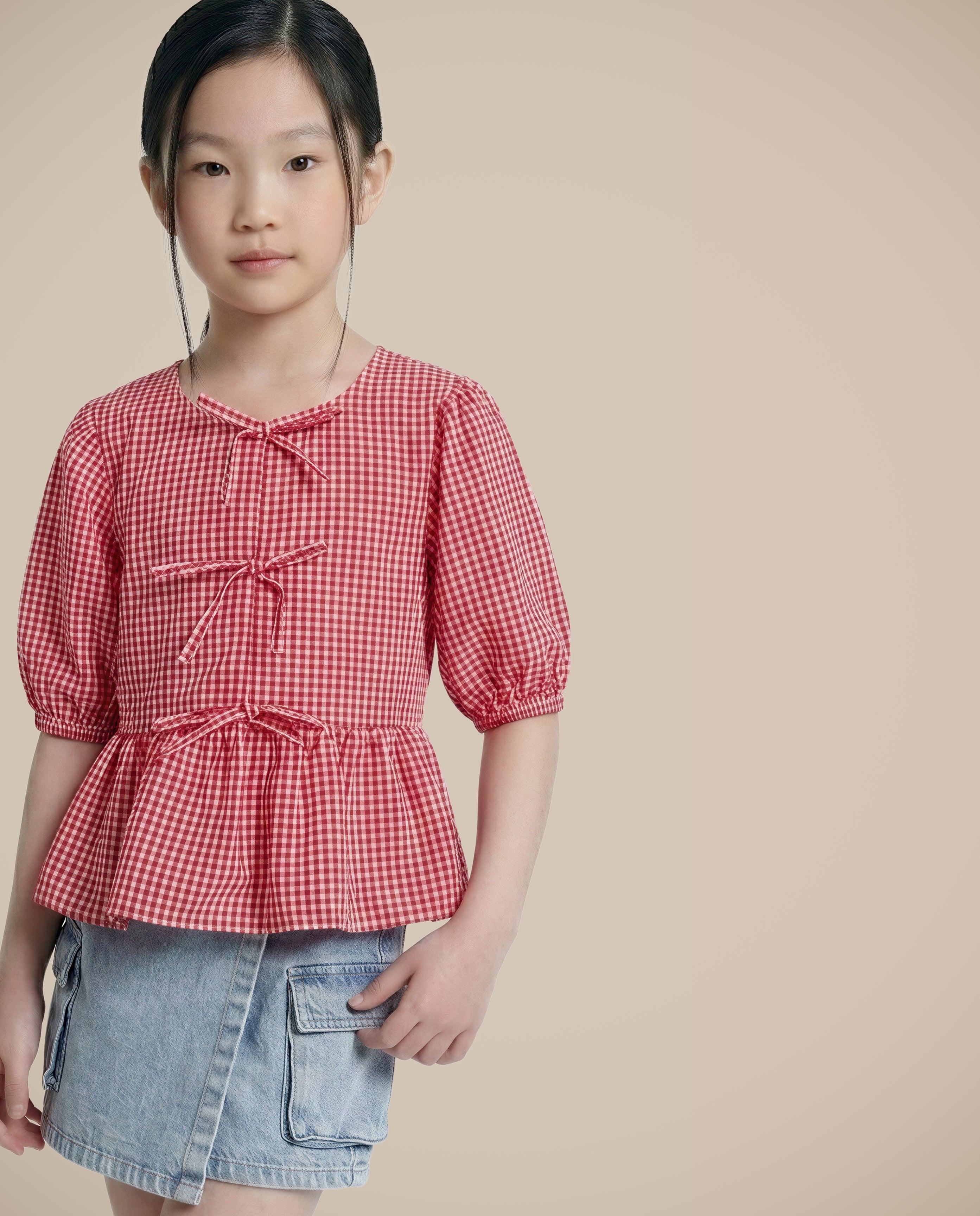 GIRLS Red Gingham Check Top