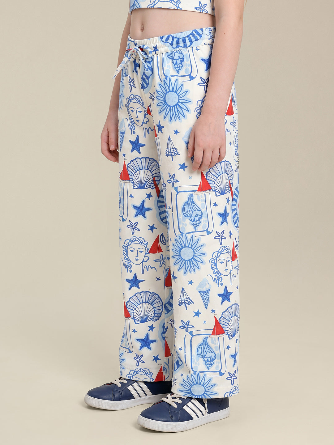 GIRLS White Printed Cotton Pants