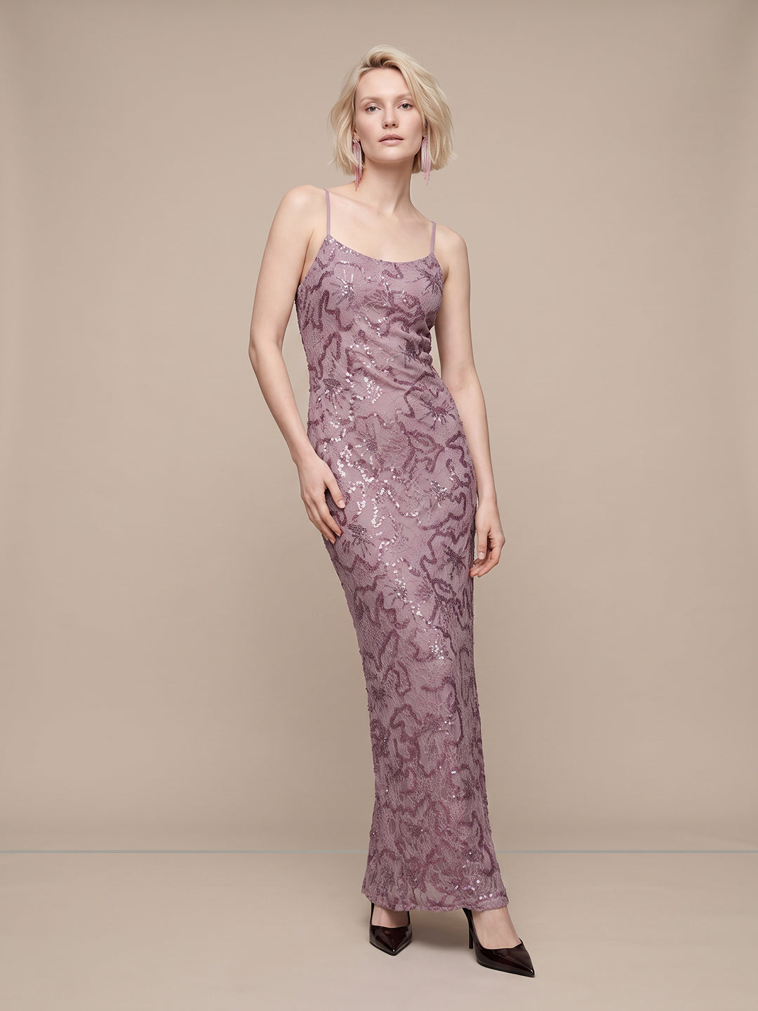 Mauve Sequin Detail Maxi Dress