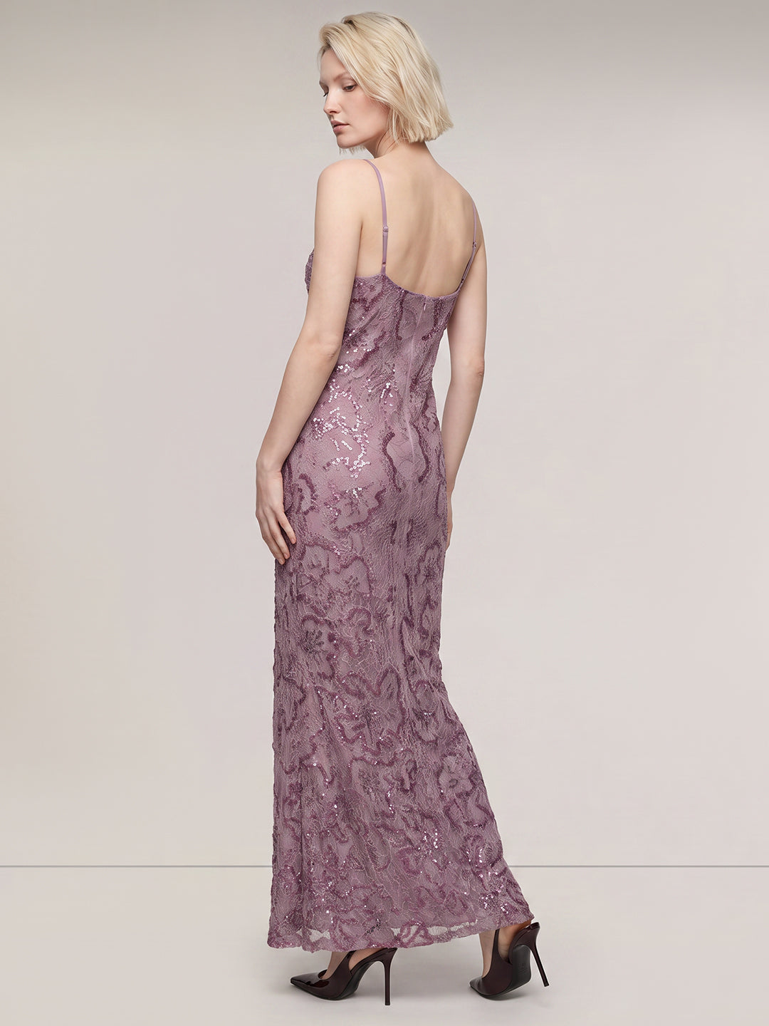 Mauve Sequin Detail Maxi Dress