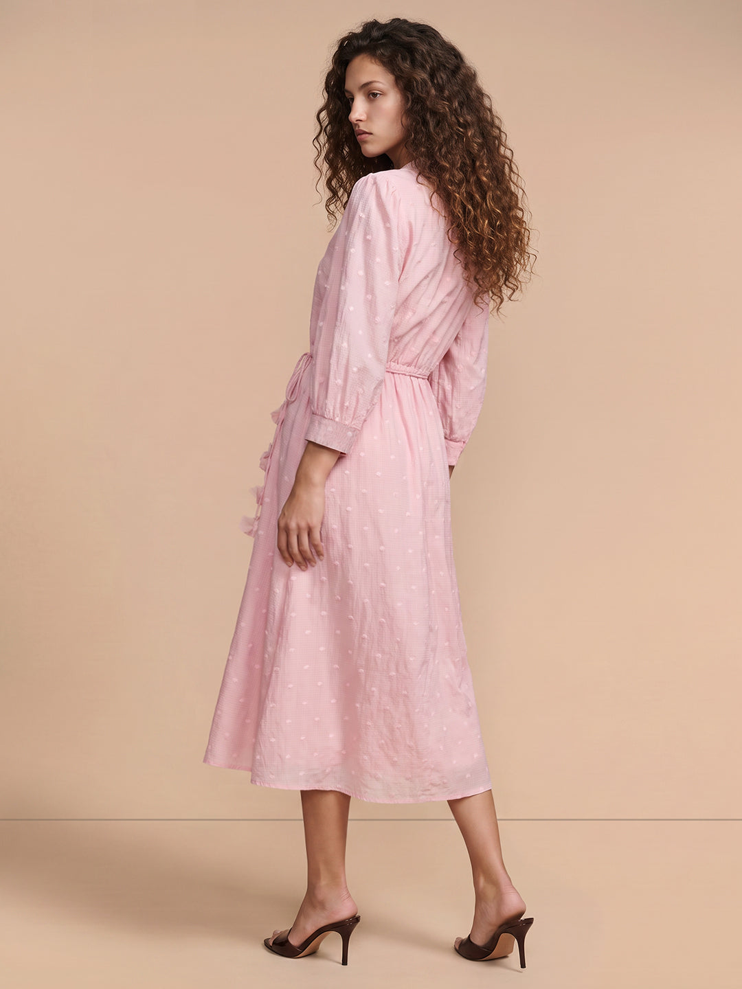 Pink Floral Textured Midi Dress