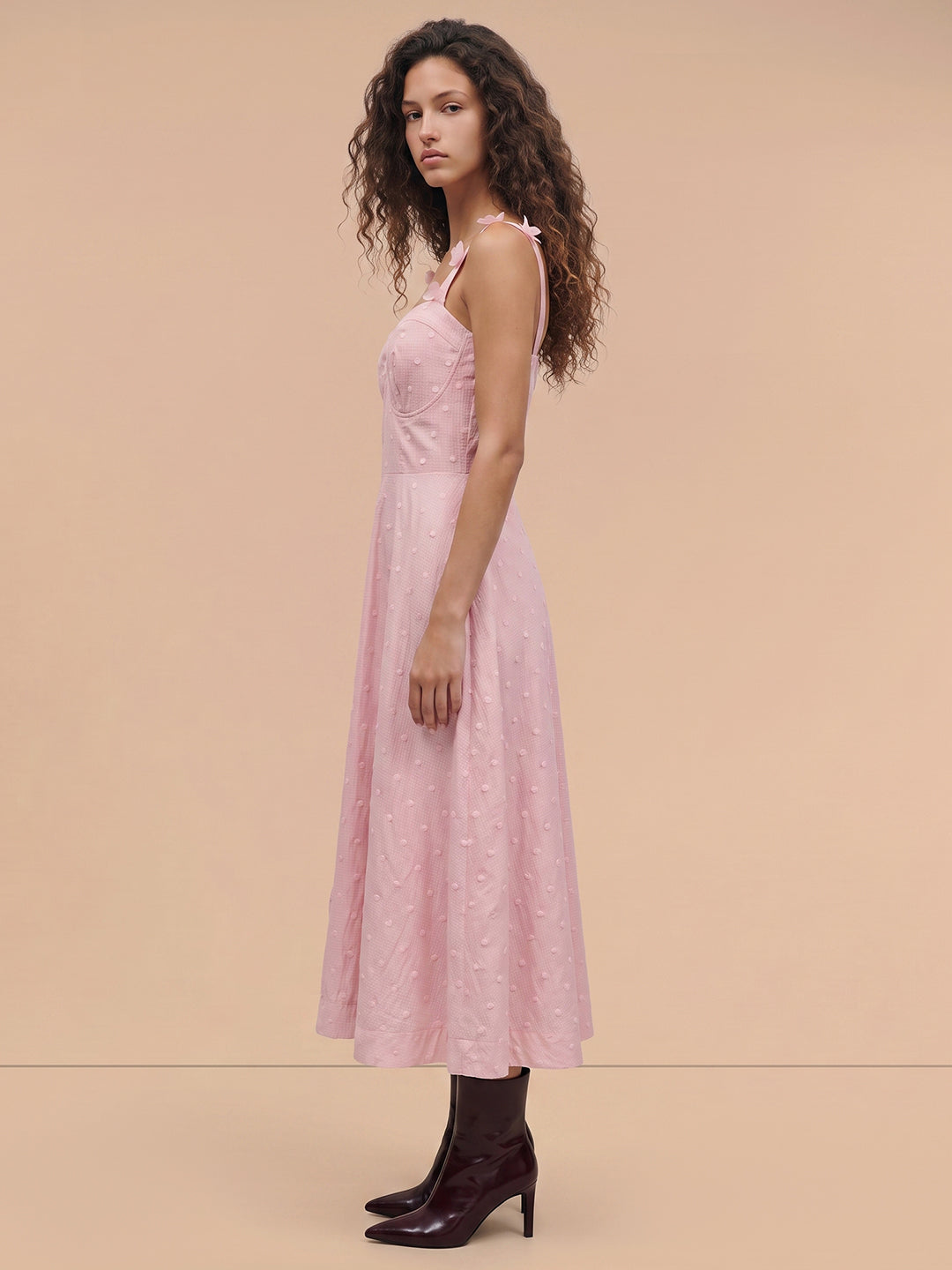 Pink Floral Textured Strappy Dress