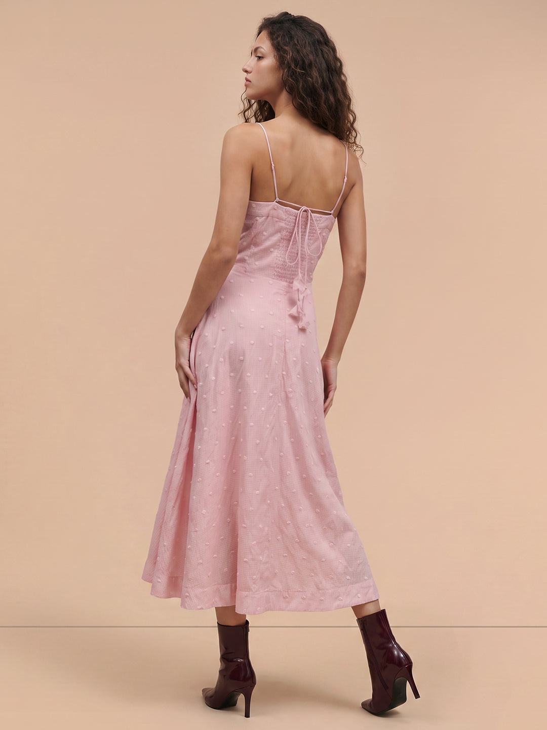 Pink Floral Textured Strappy Dress