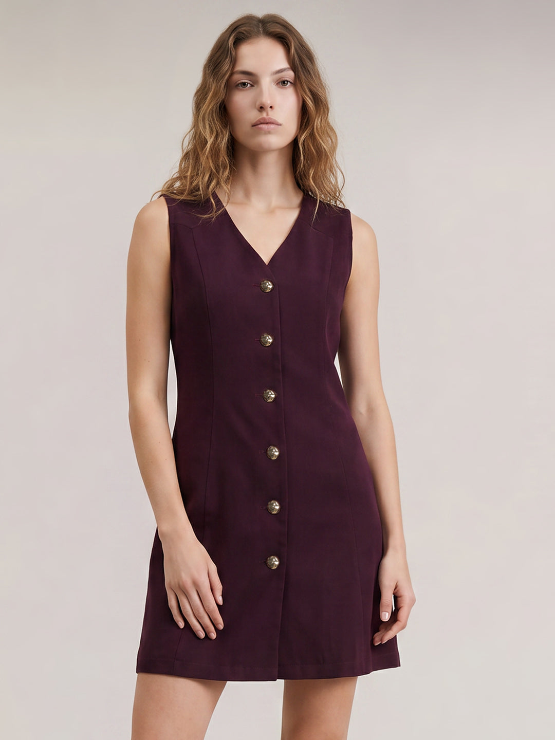Burgundy V-Neck Dress