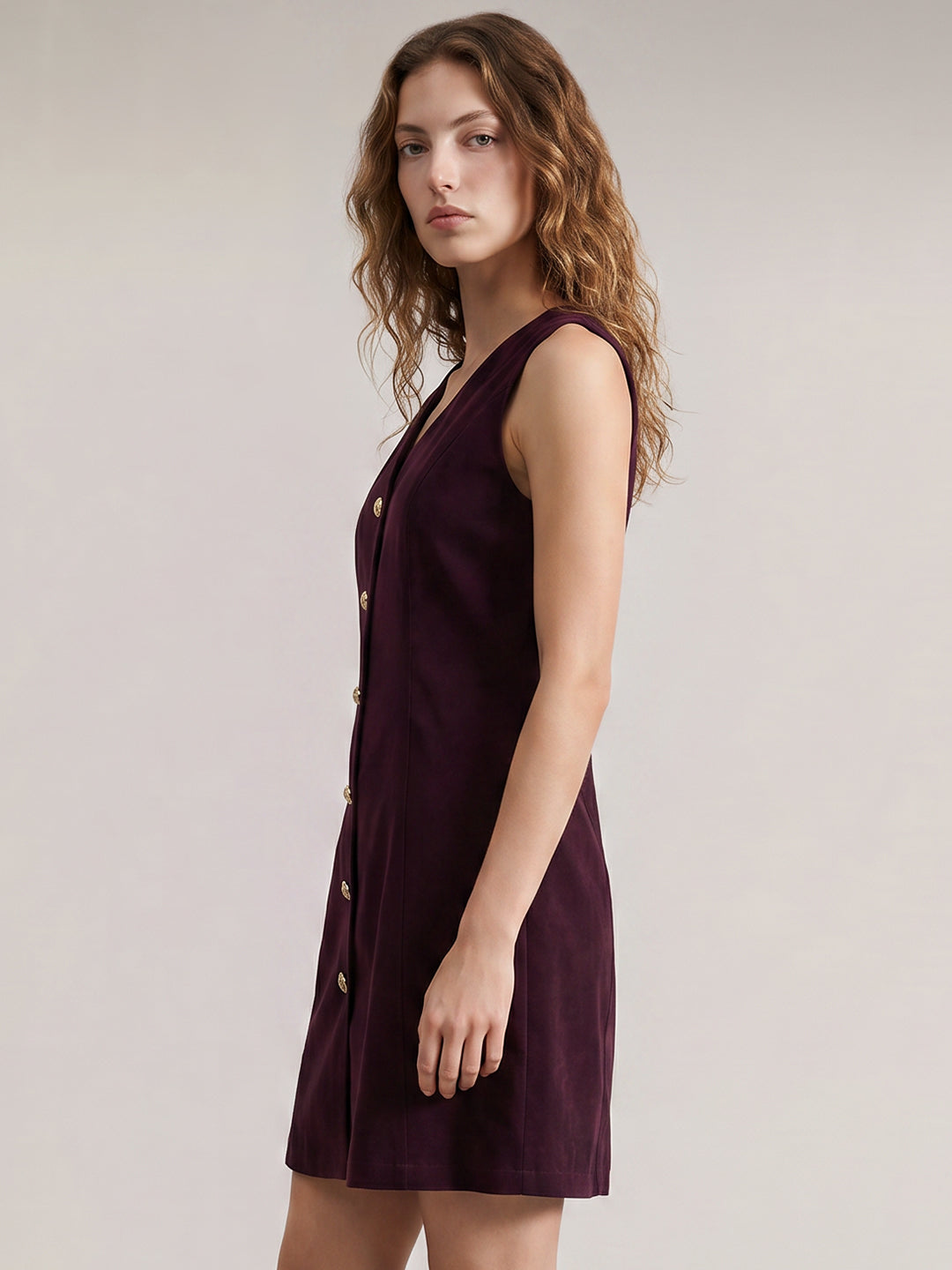 Burgundy V-Neck Dress