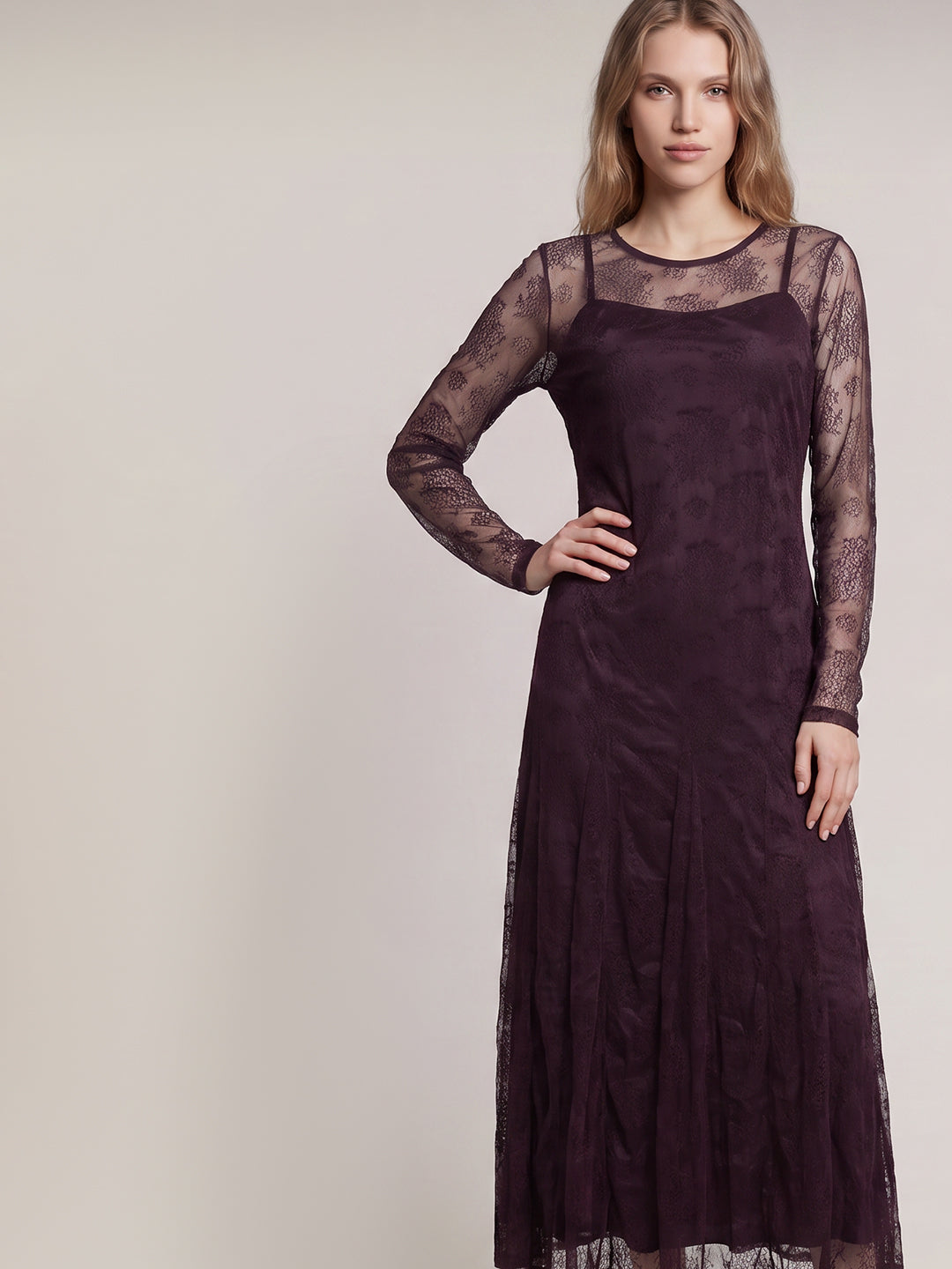 Lace Overlay Midaxi Dress