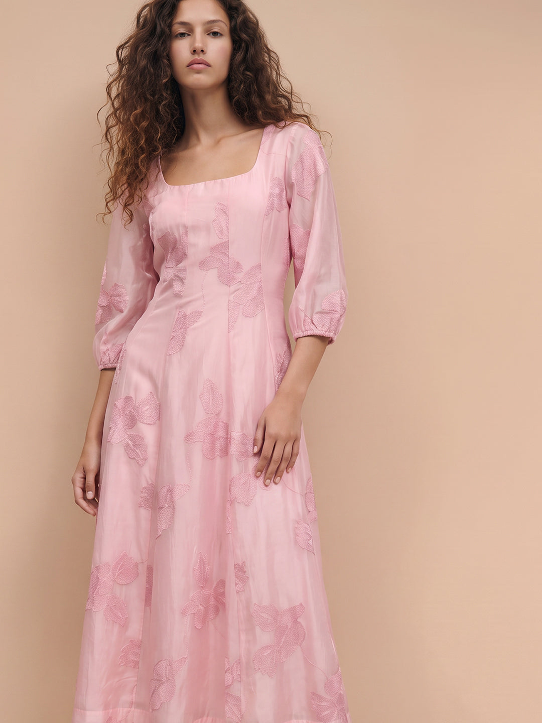 PINK Floral Midaxi Dress