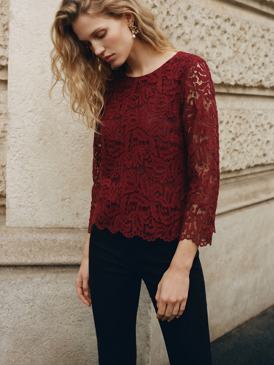 Dark Red Lace Top