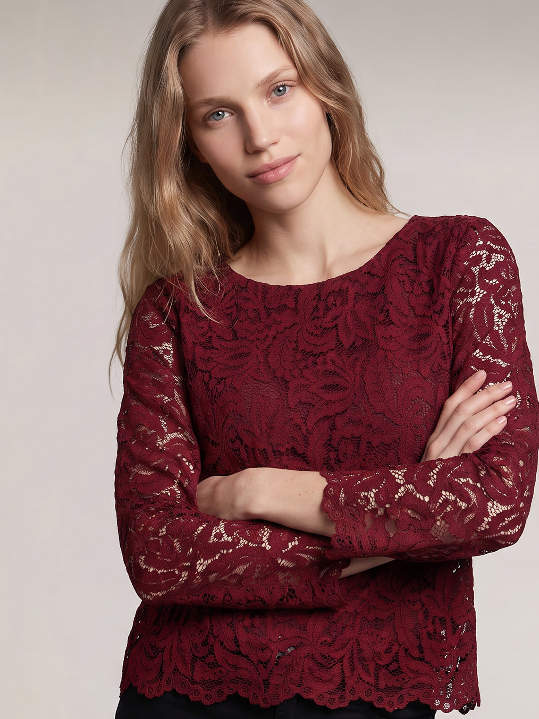 Dark Red Lace Top