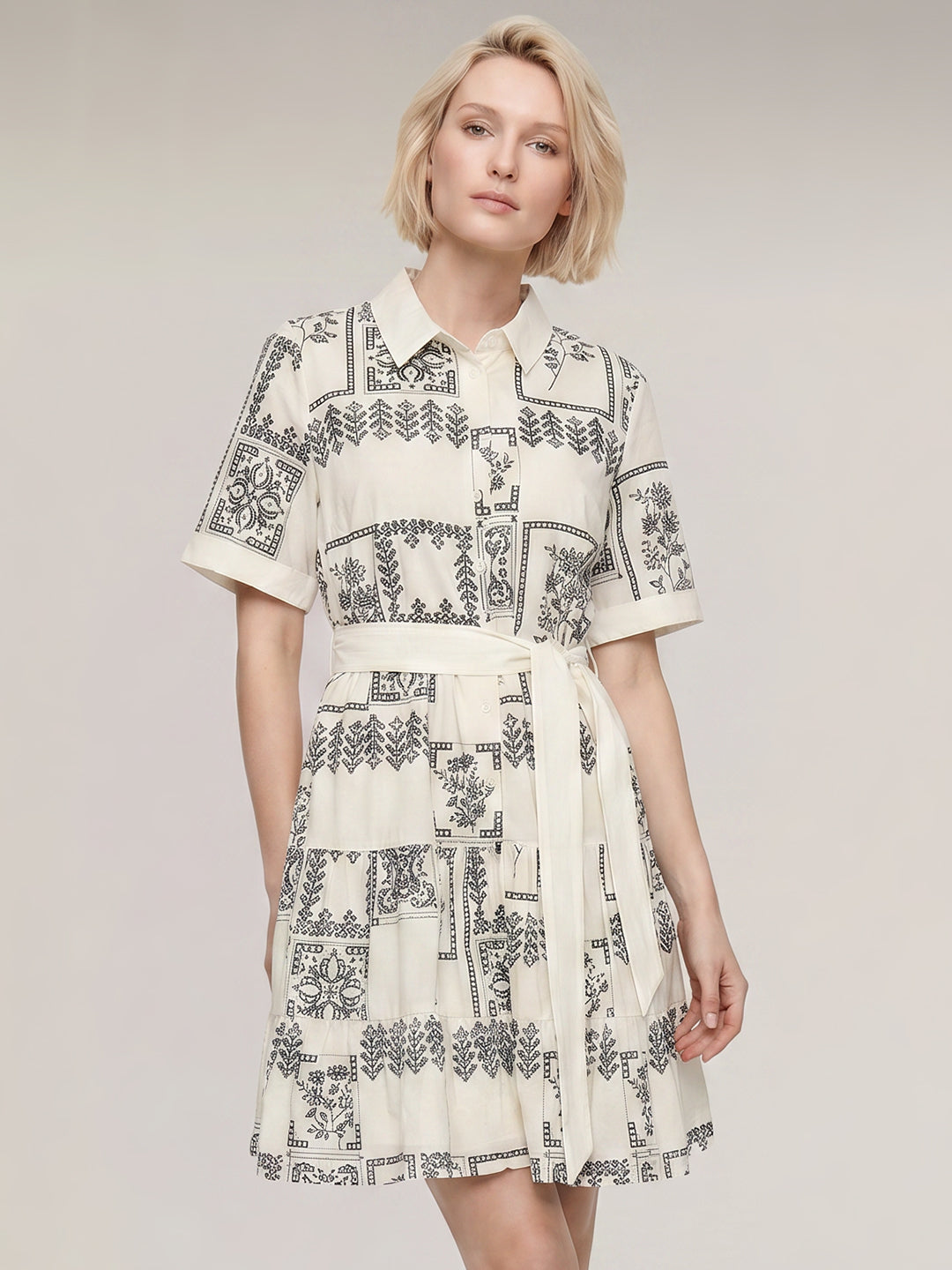 Ecru Printed Shirt Dress