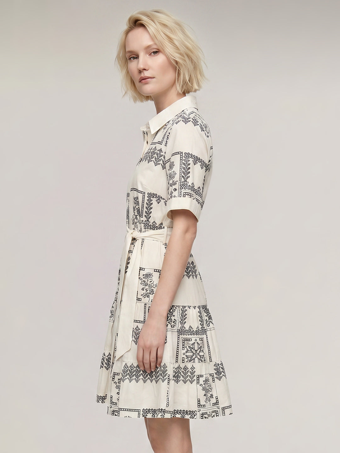 Ecru Printed Shirt Dress