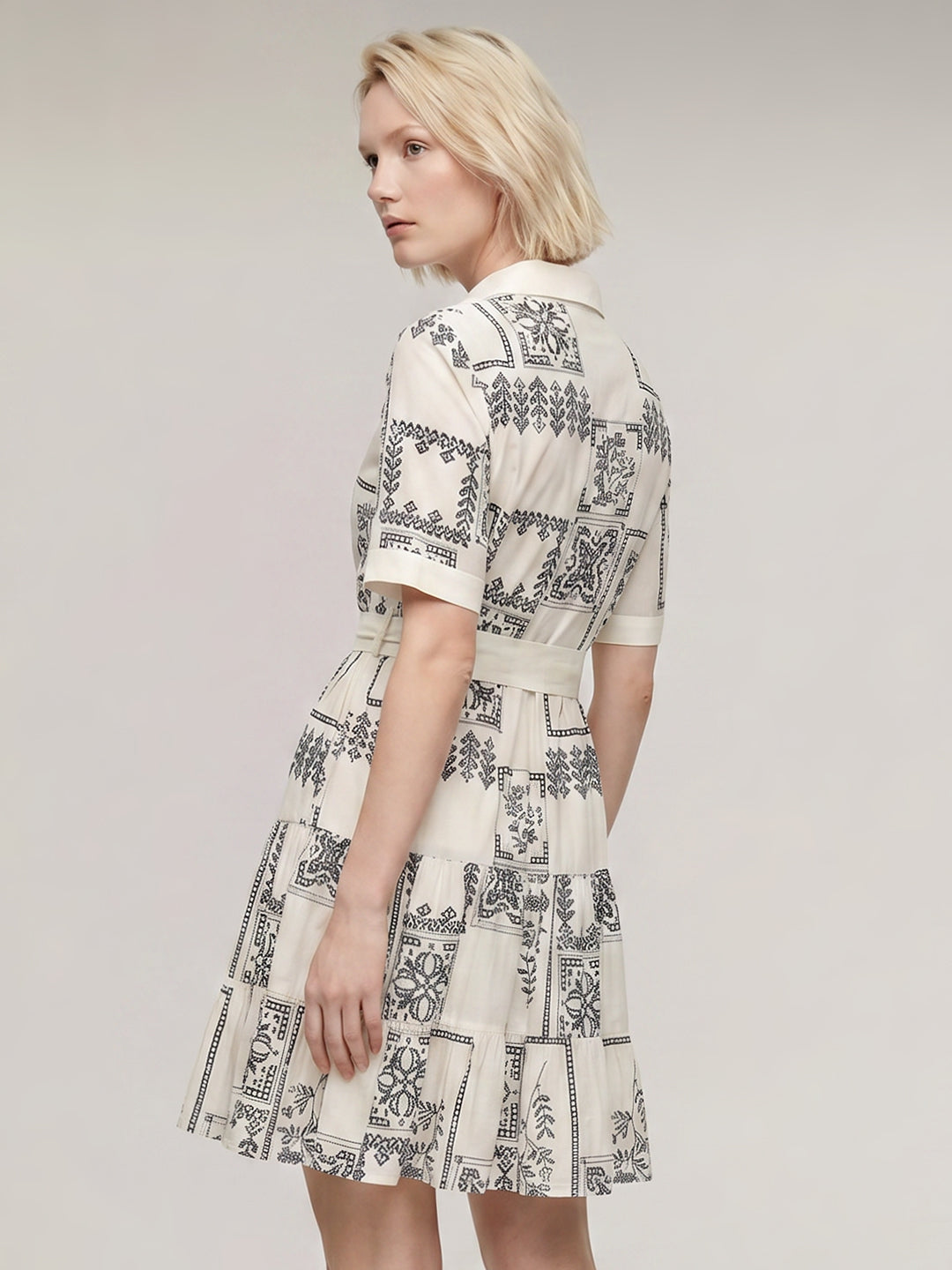 Ecru Printed Shirt Dress