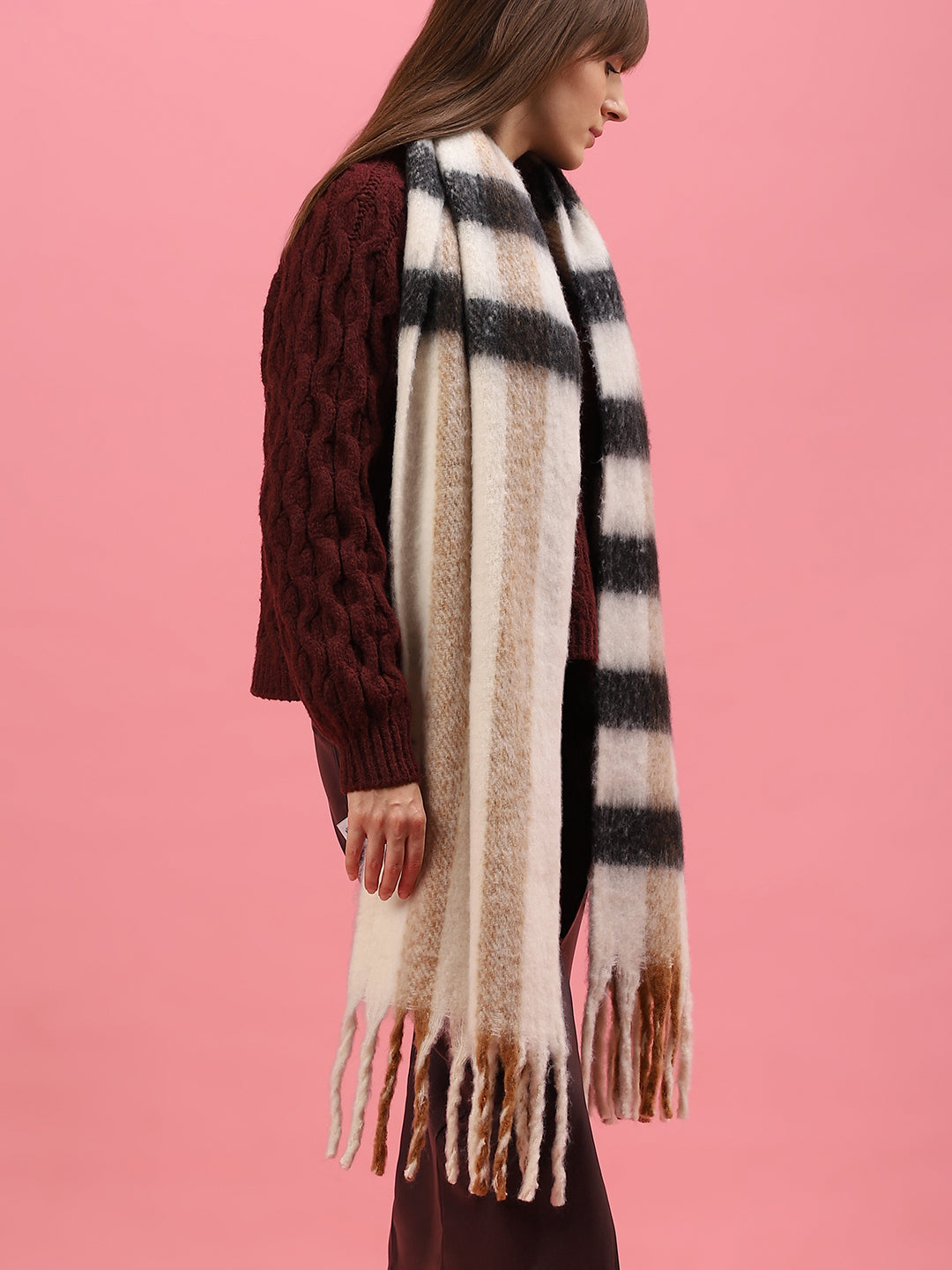 White Check Long Scarf