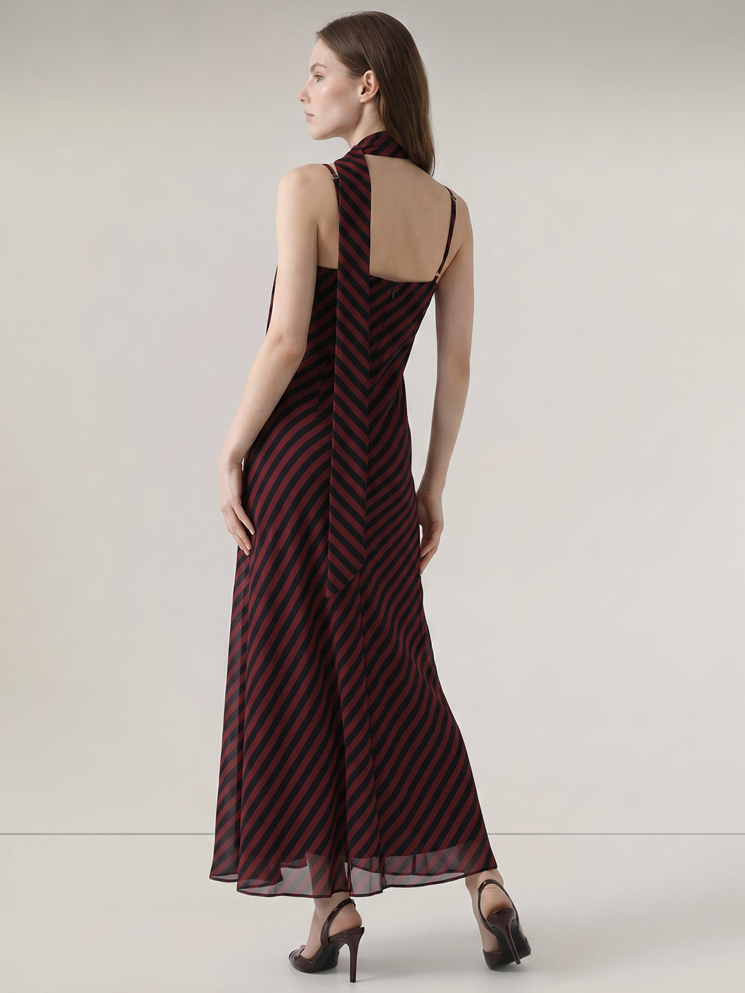 Maroon Striped Strappy Dress