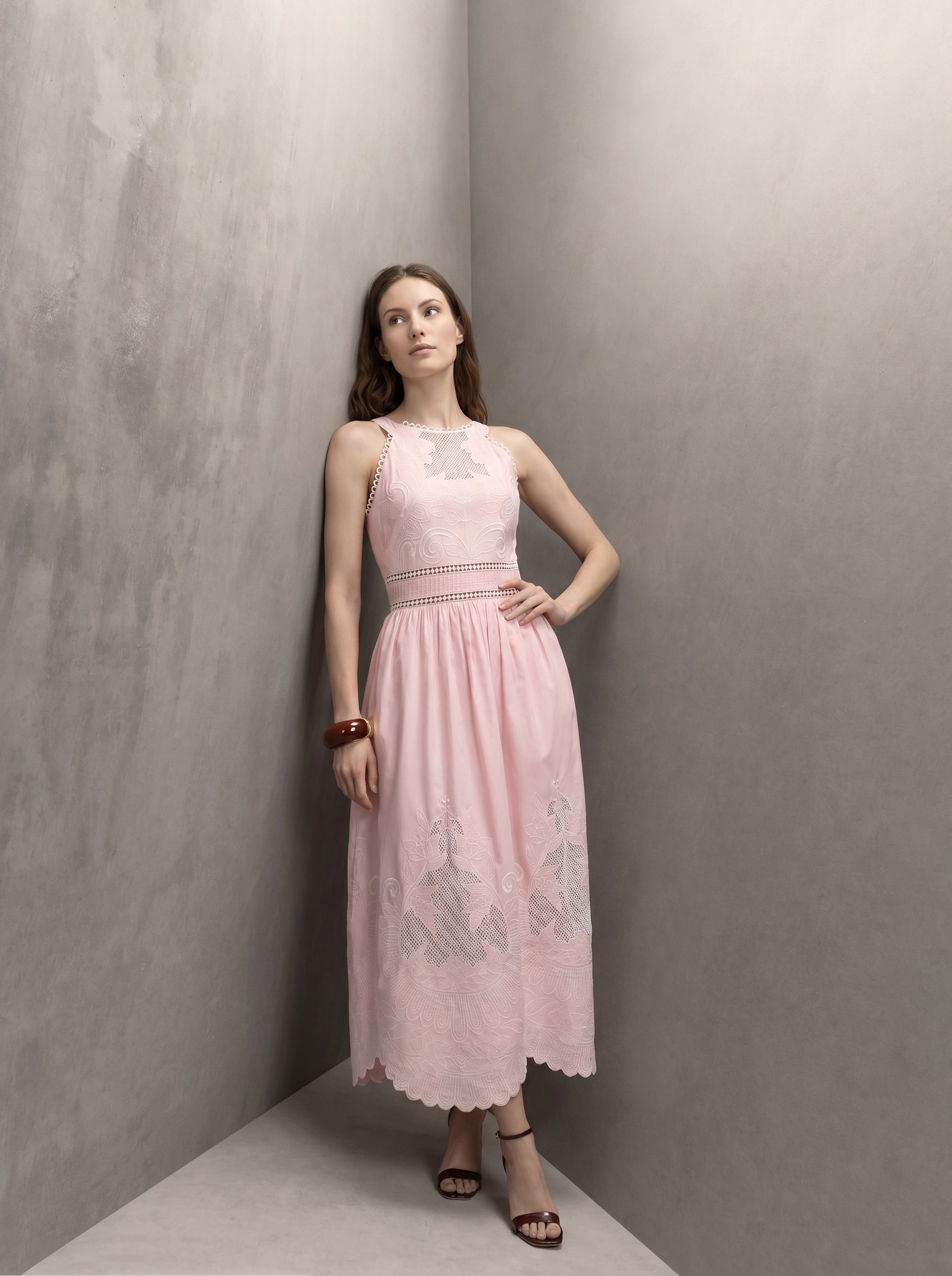 Pink Embroidered Maxi Dress