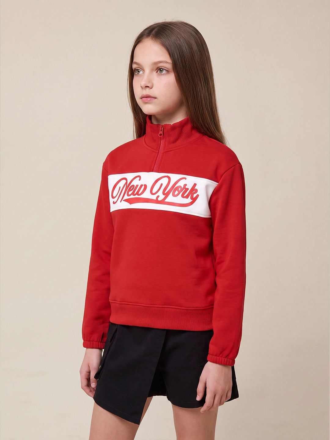 GIRLS Red High Neck Sweatshirt