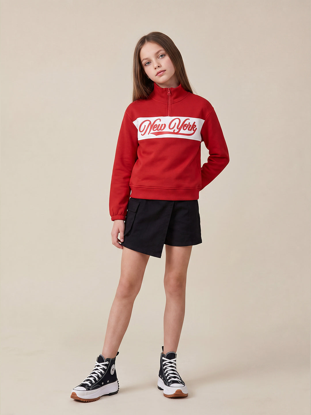 GIRLS Red High Neck Sweatshirt