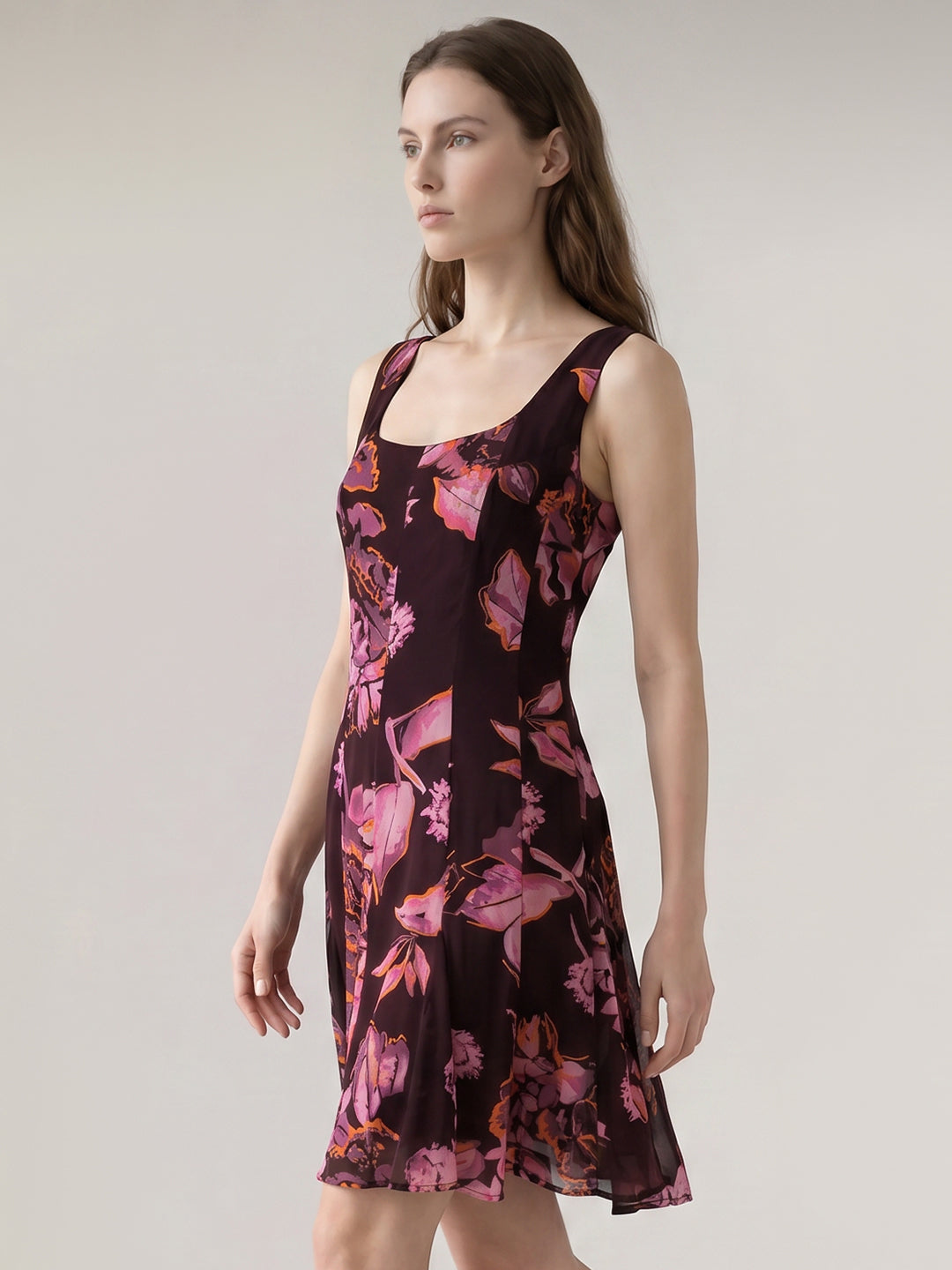 Purple Floral Print Mini Dress