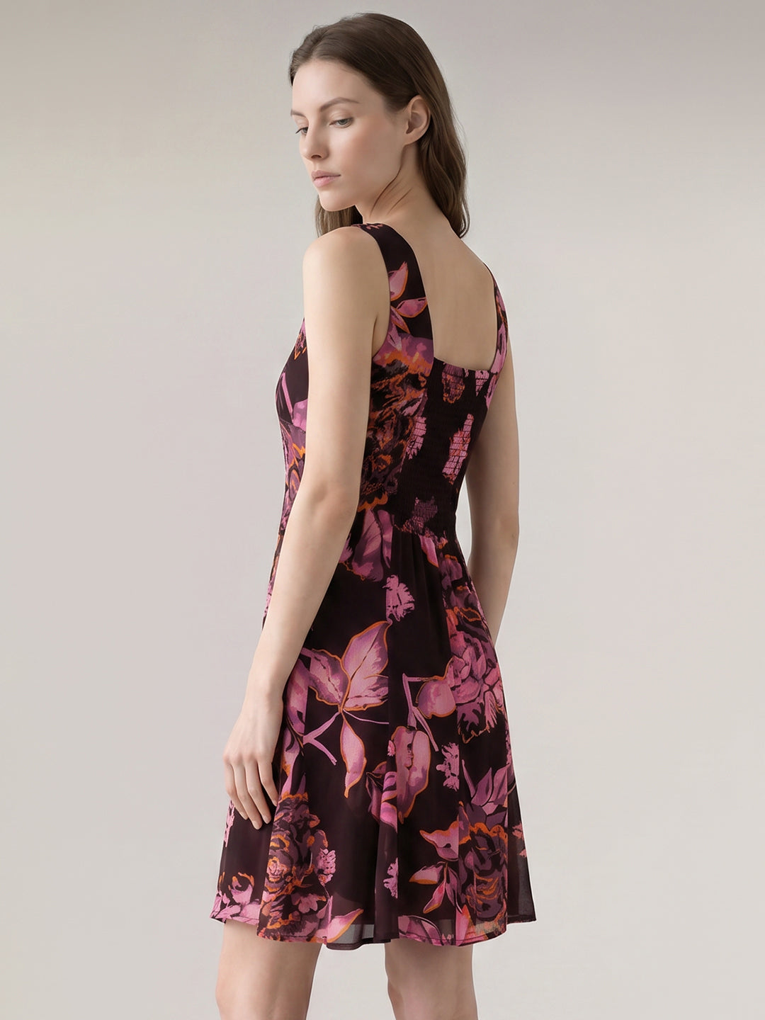 Purple Floral Print Mini Dress