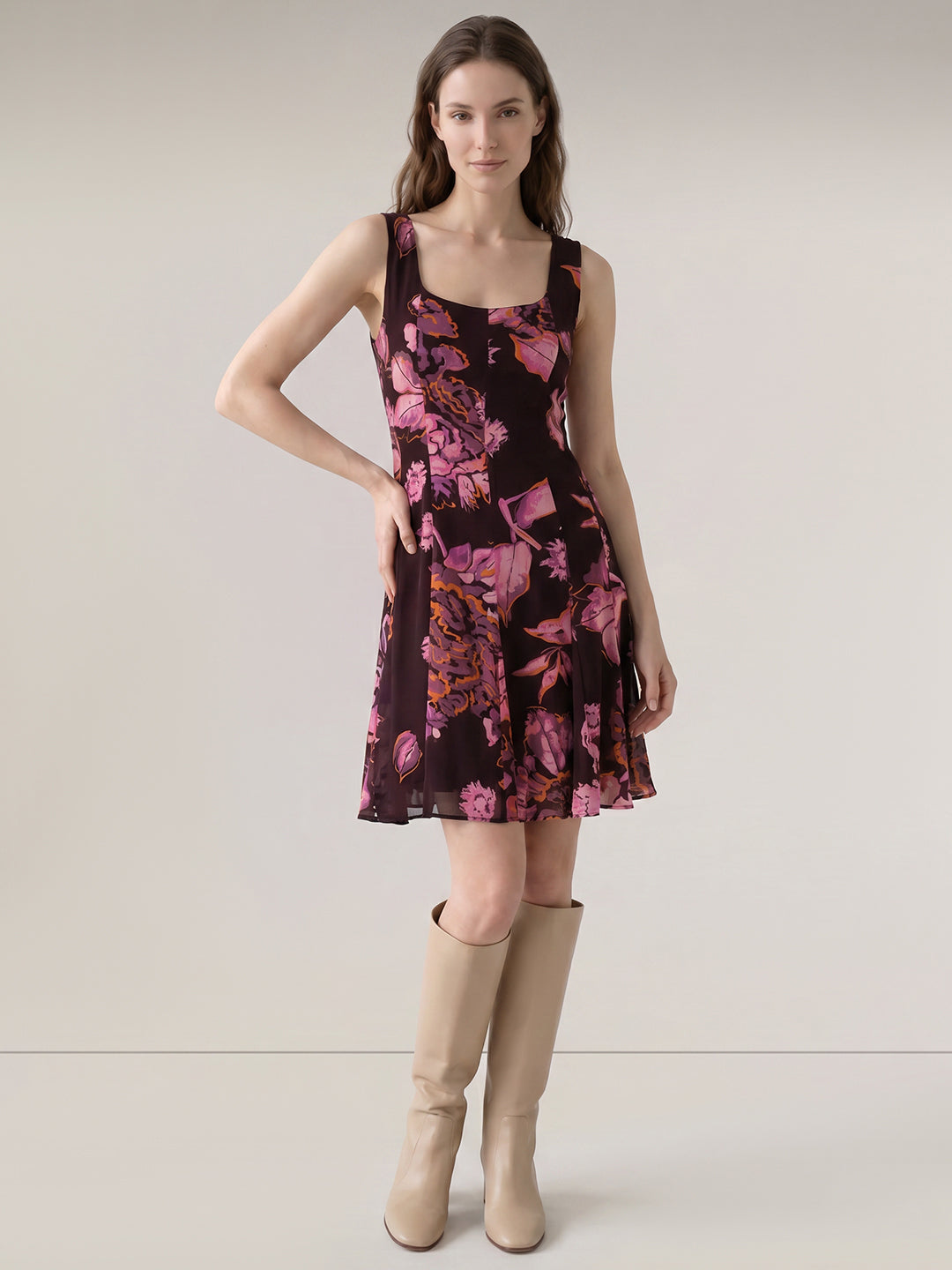 Purple Floral Print Mini Dress