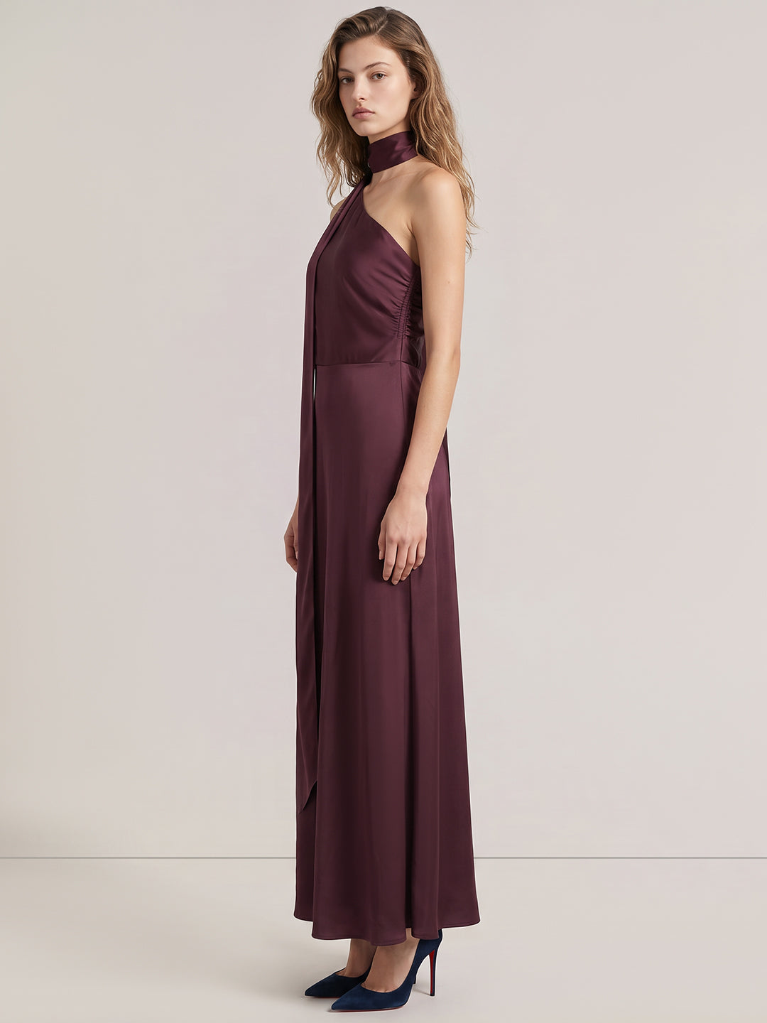 Burgundy One-Shoulder Satin Dress