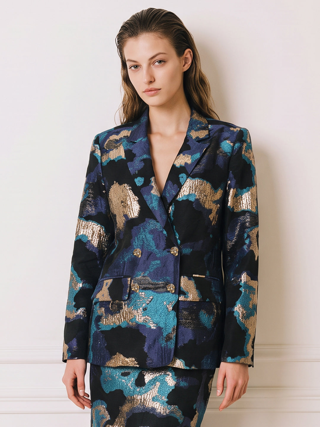 Blue Abstract Print Blazer
