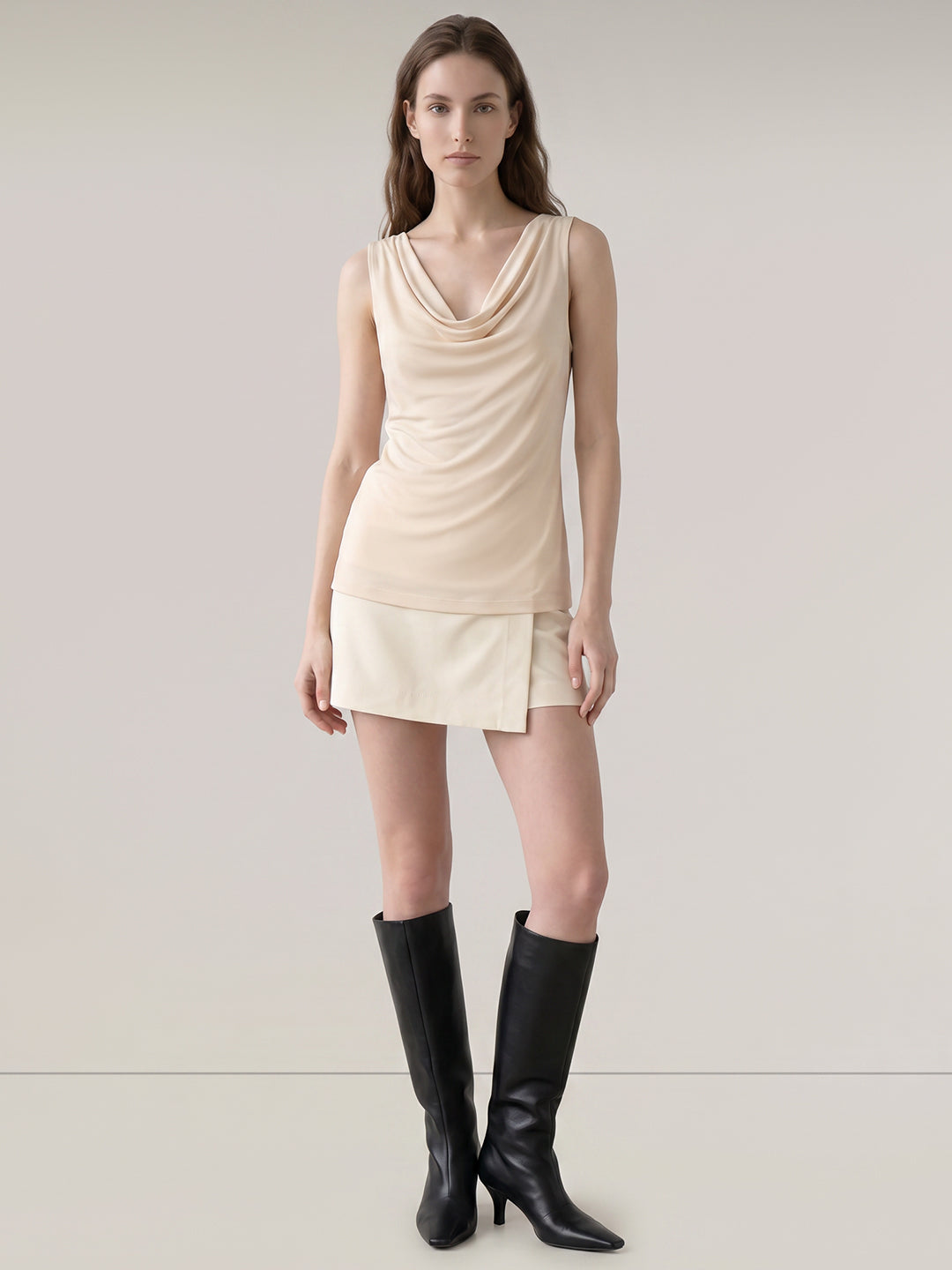 Ecru Sleeveless Draped Top