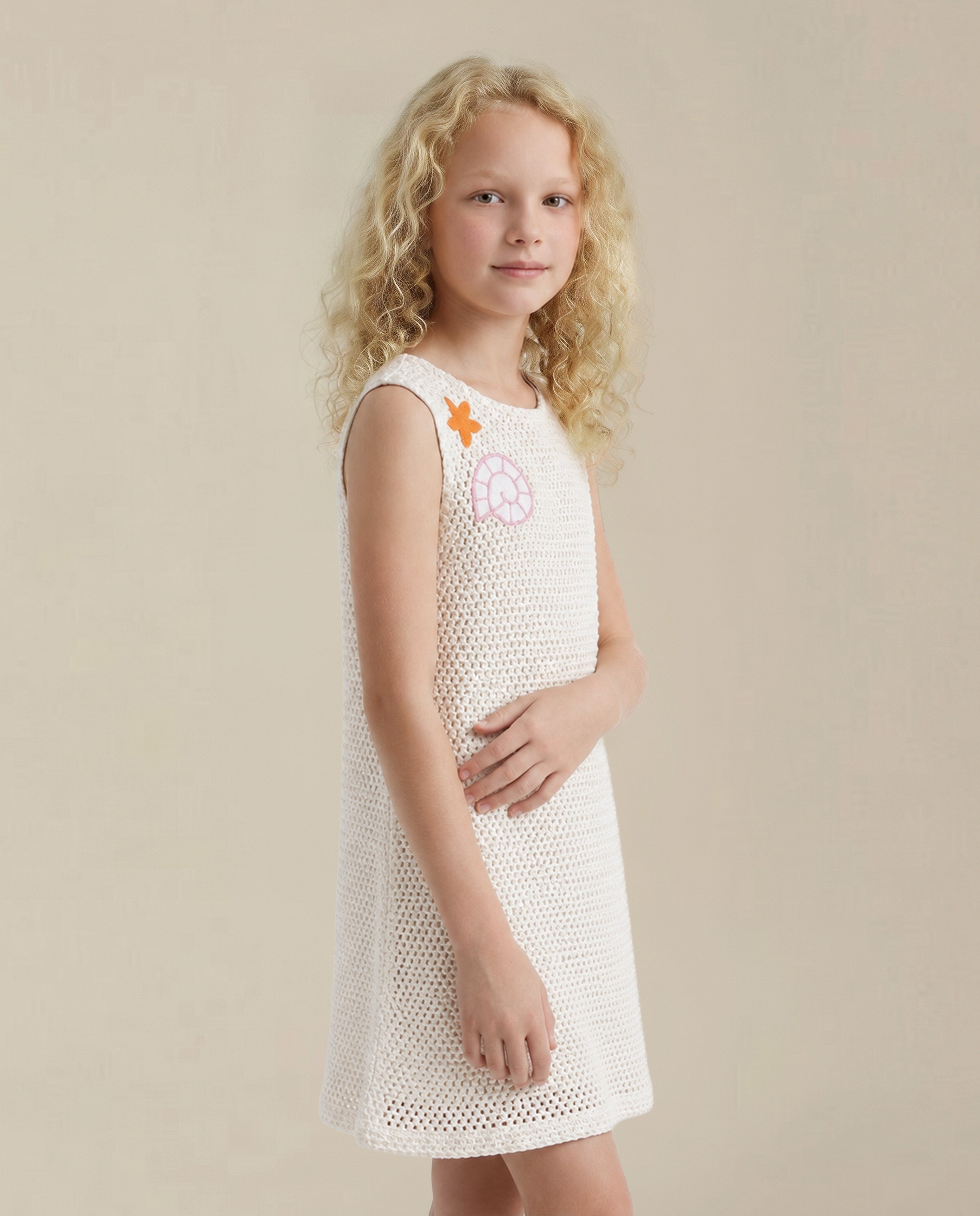 GIRLS Ecru Sleeveless Cotton Dress