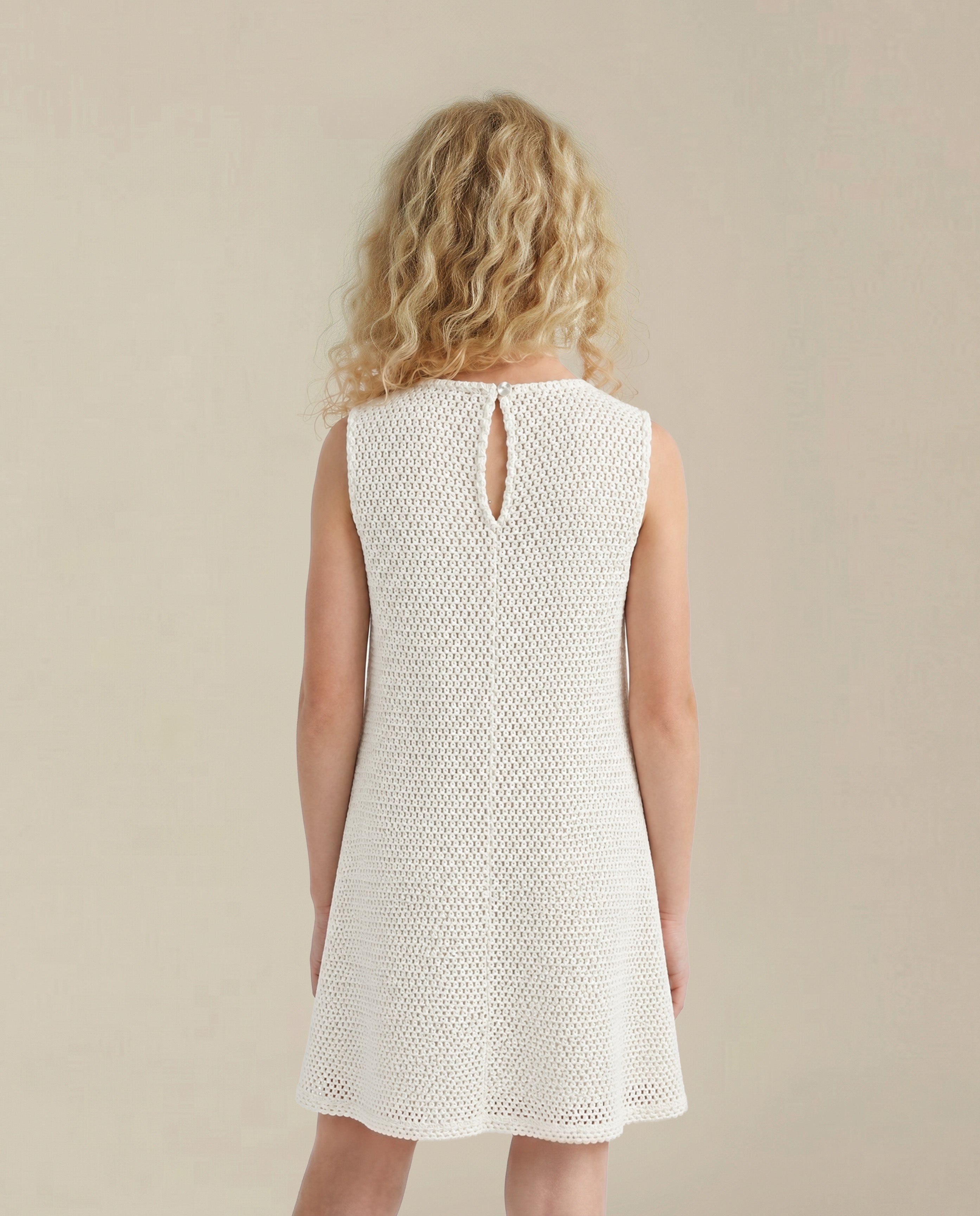 GIRLS Ecru Sleeveless Cotton Dress