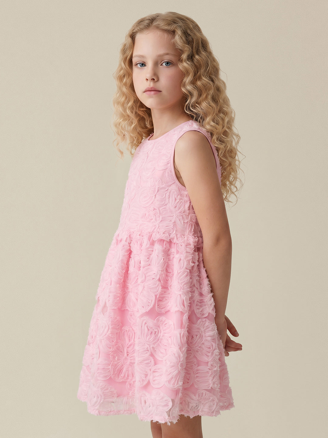 GIRLS Pink 3D Floral Appliqué Dress