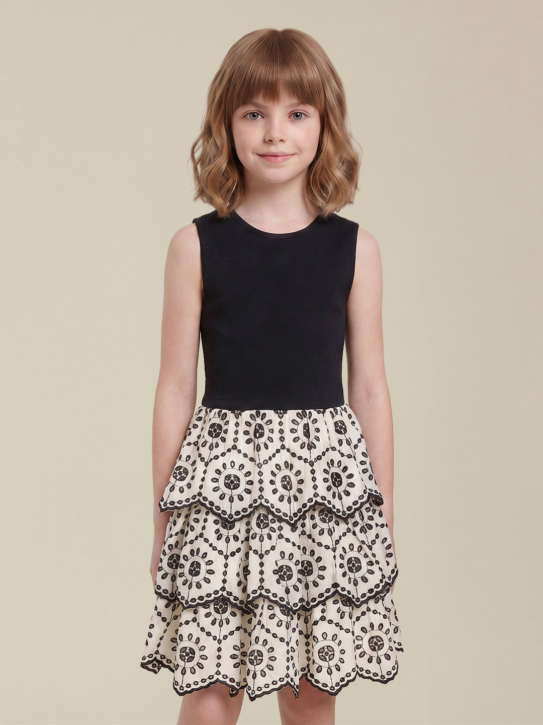 GIRLS Ecru Fit & Flare Dress