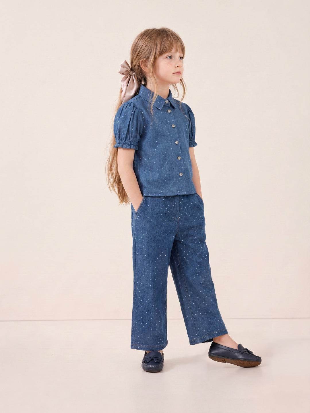 GIRLS Blue Embellished Wide Leg Pants