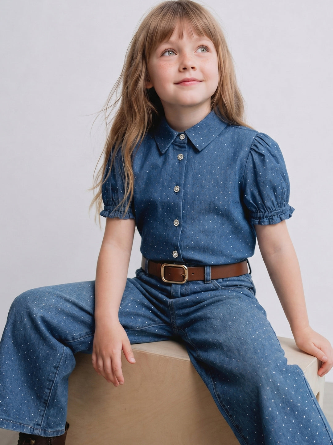 GIRLS Blue Embellished Shirt