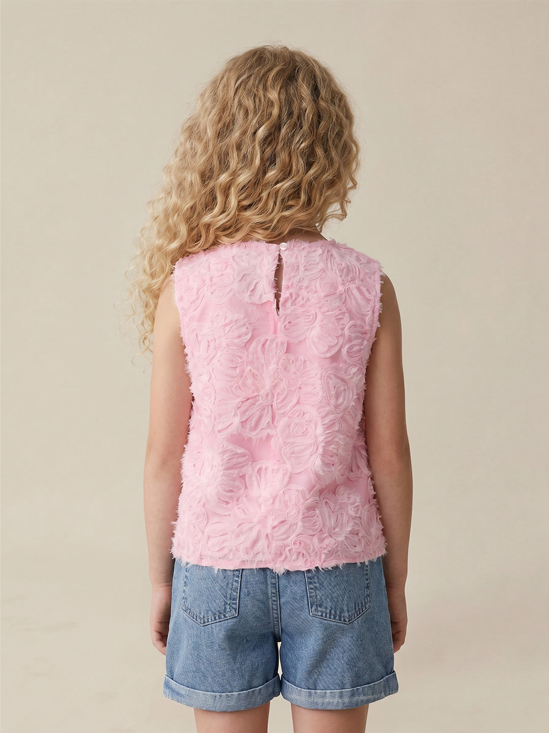 GIRLS Pink 3D floral appliqué Top