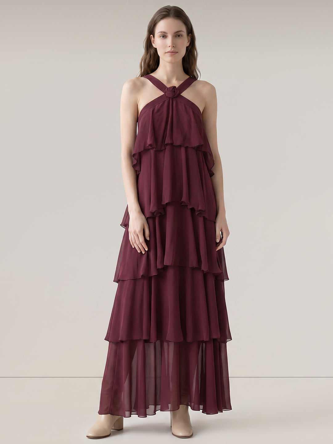 Burgundy Ruffle Maxi Dress