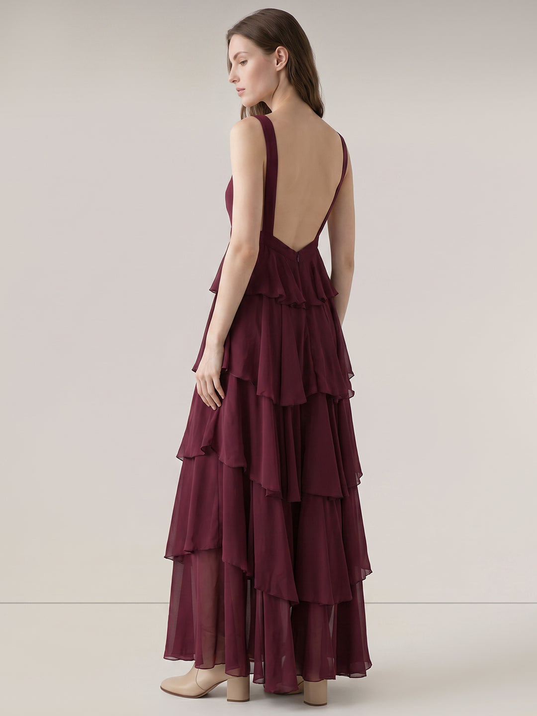 Burgundy Ruffle Maxi Dress