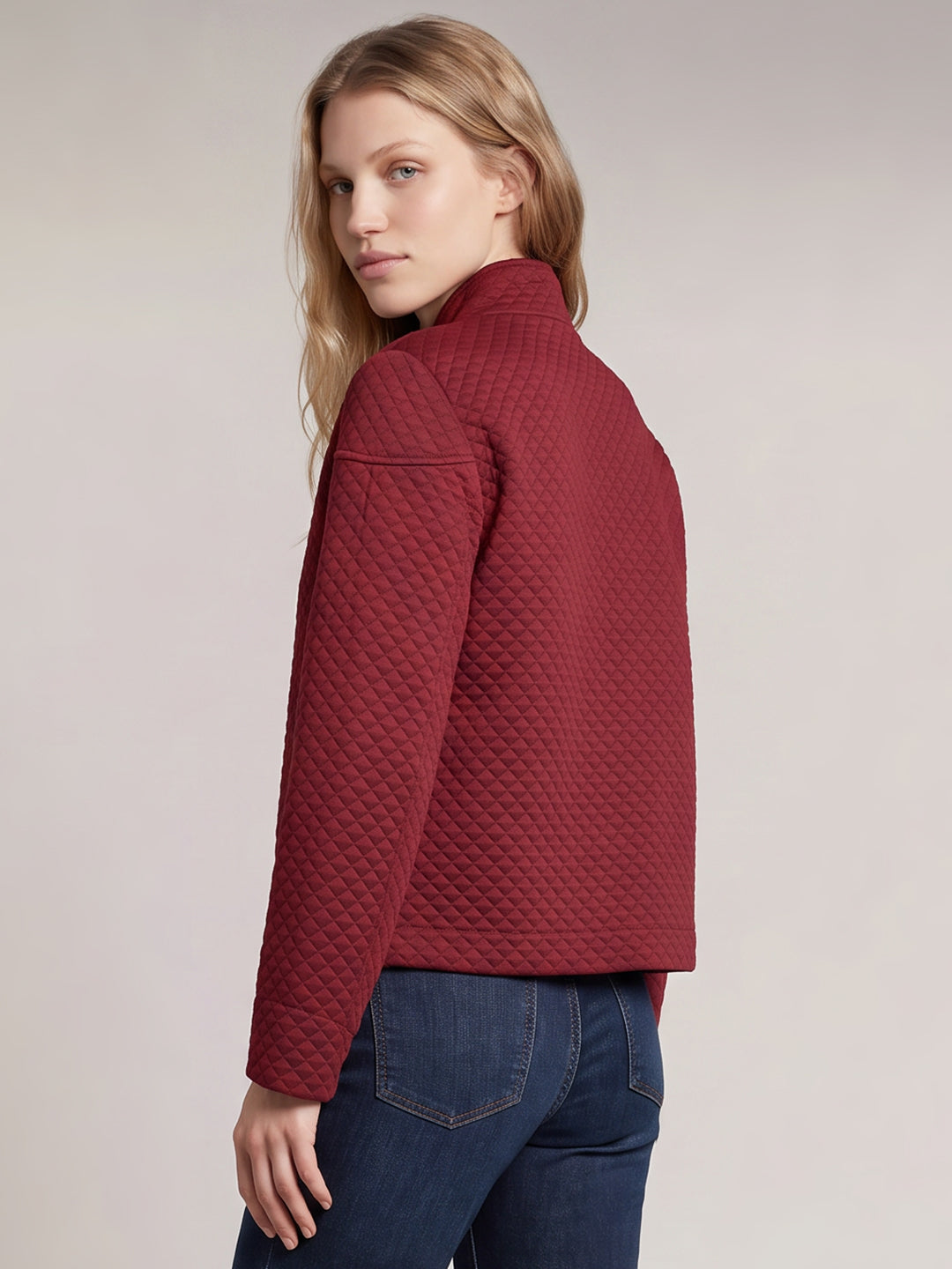 Red High Neck Quilted Jacket