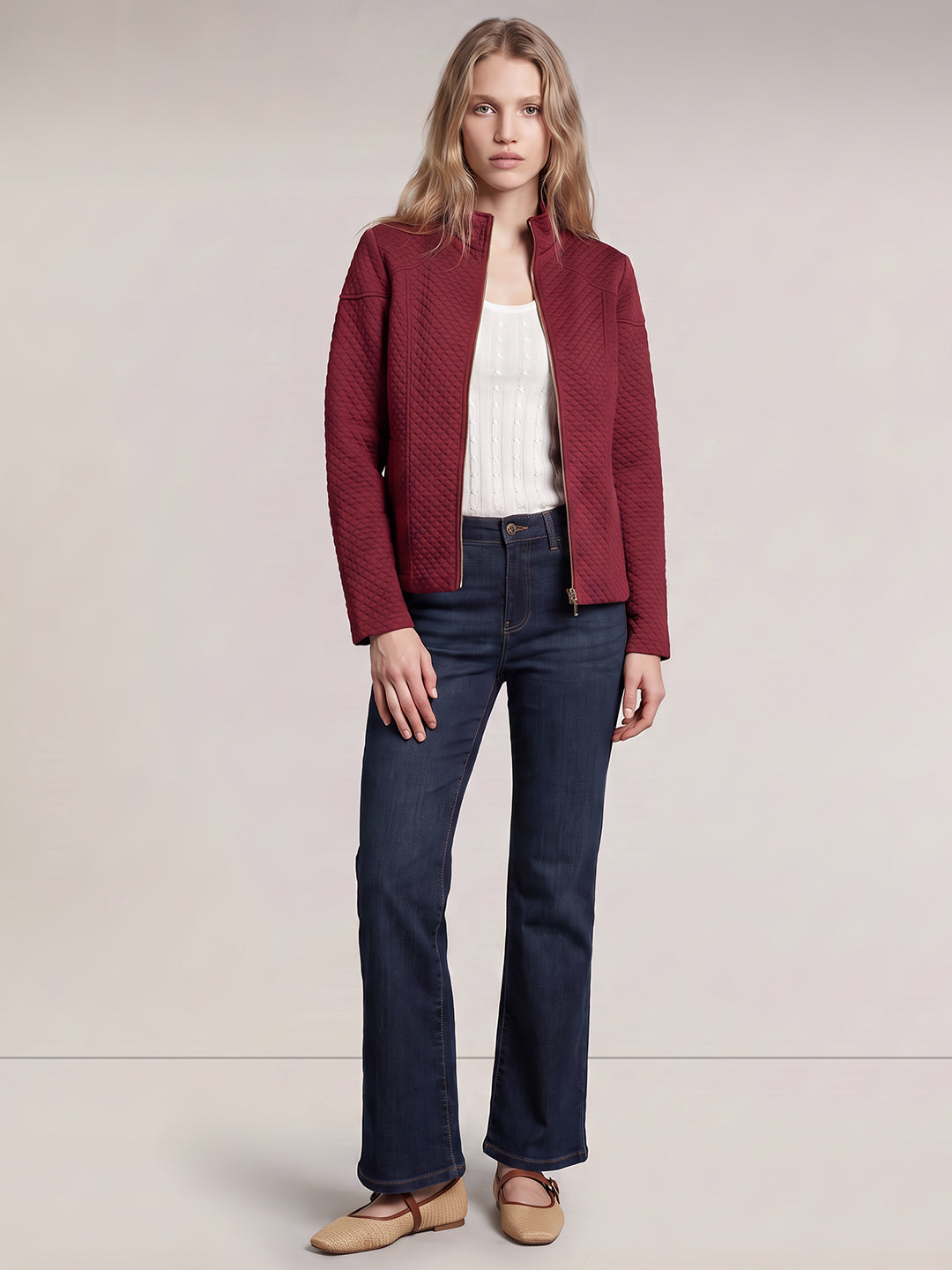 Red High Neck Quilted Jacket