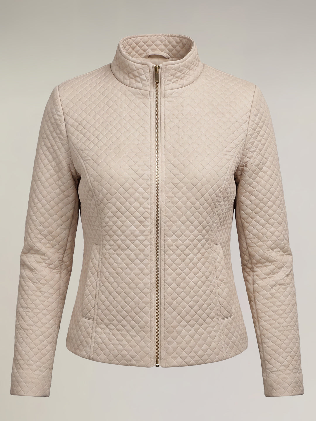 Beige High Neck Quilted Jacket