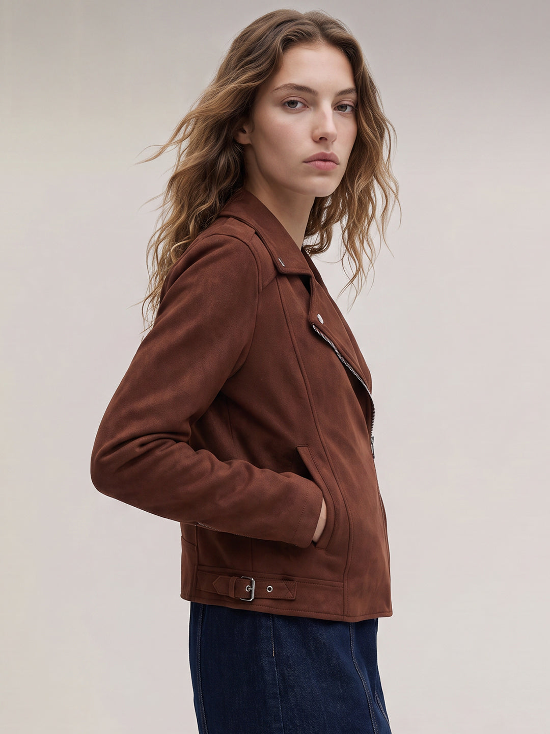 Faux Suede Biker Jacket