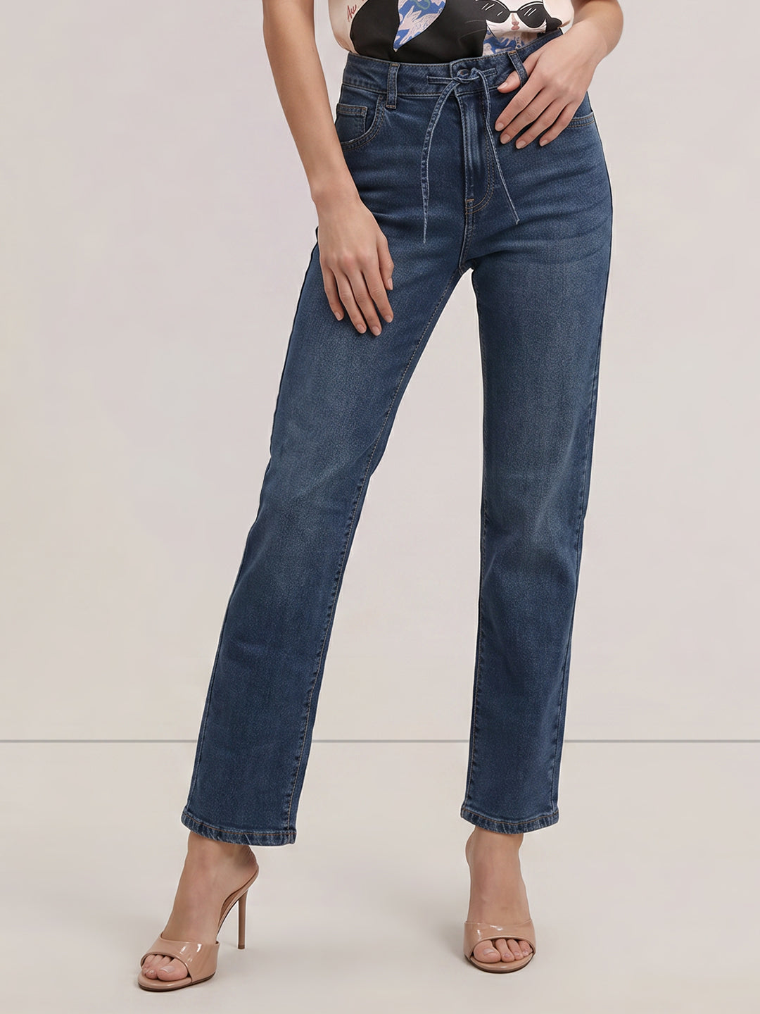 Blue High Rise Straight Fit Jeans