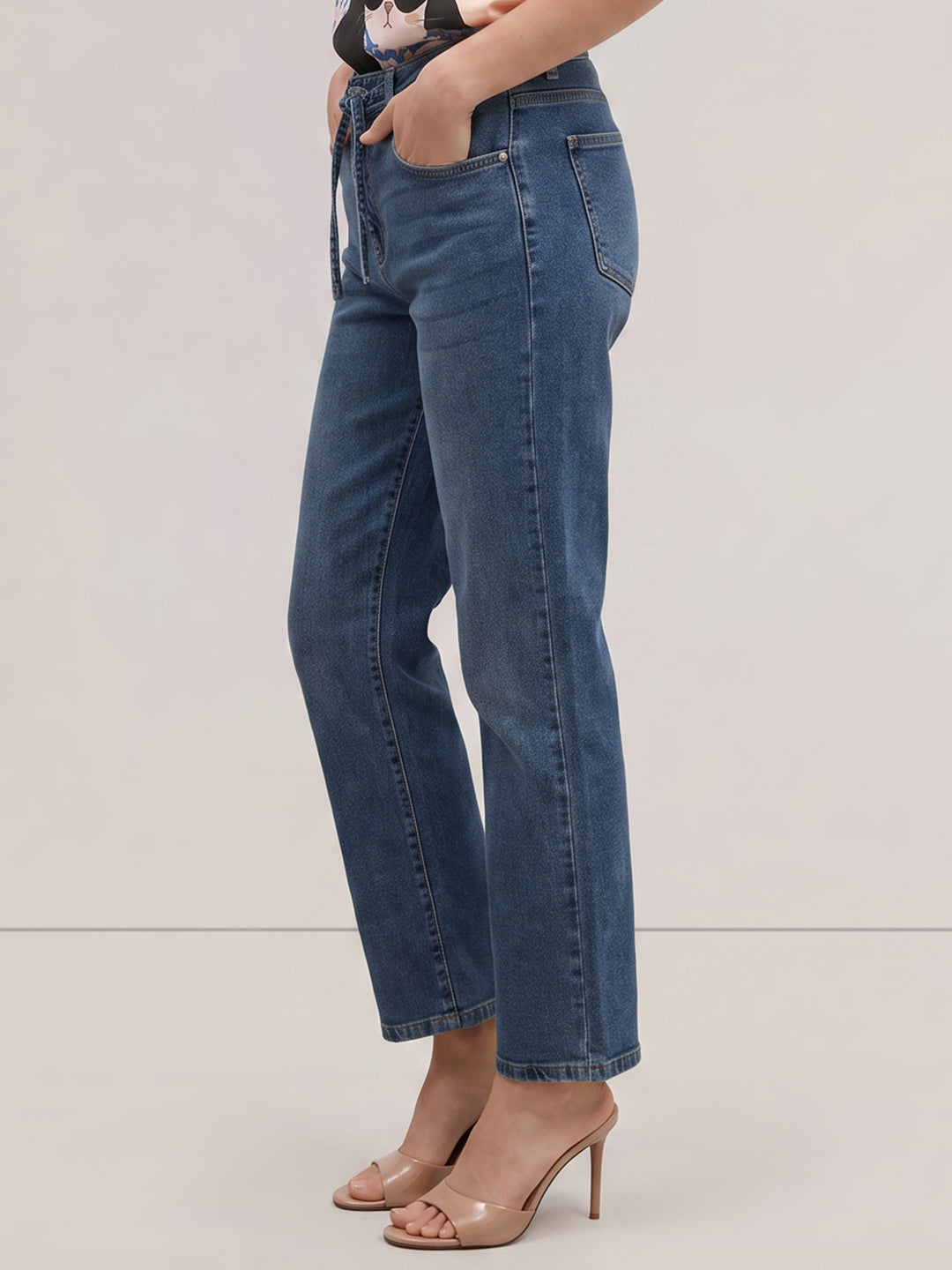 Blue High Rise Straight Fit Jeans
