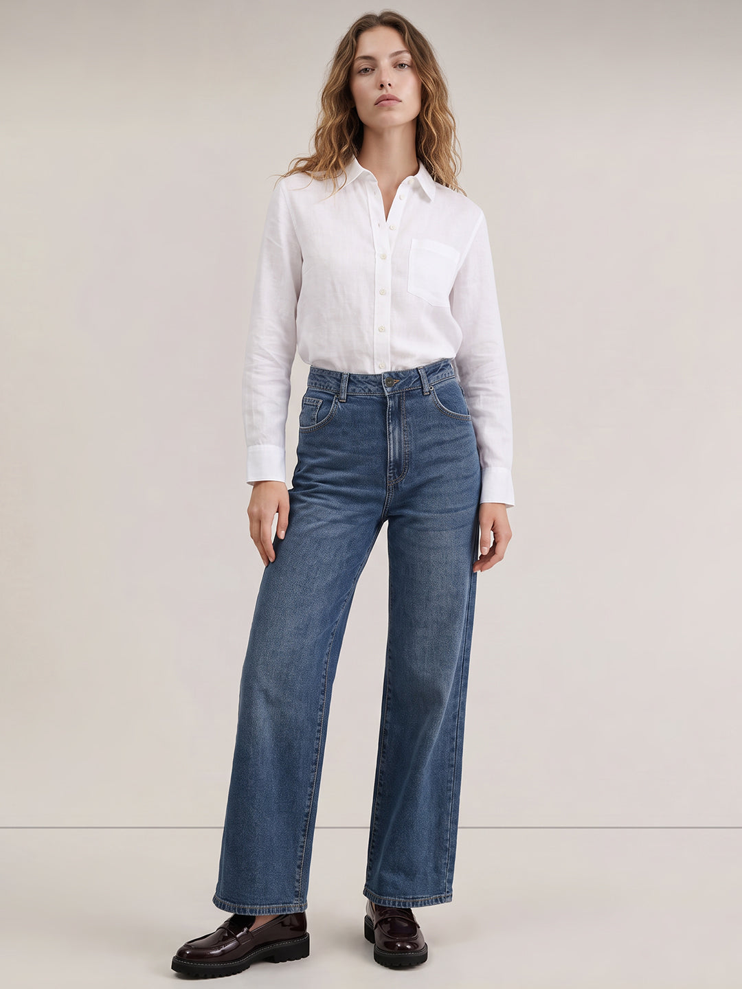 Blue High Rise Wide Leg Jeans