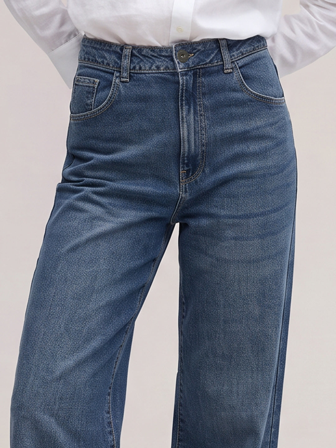 Blue High Rise Wide Leg Jeans