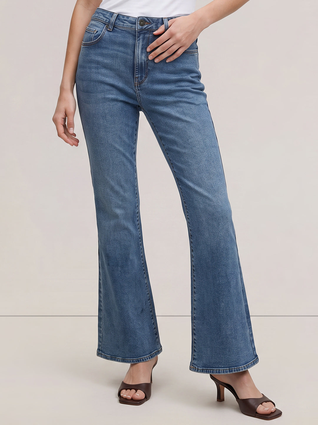 Blue High Rise Flared Jeans
