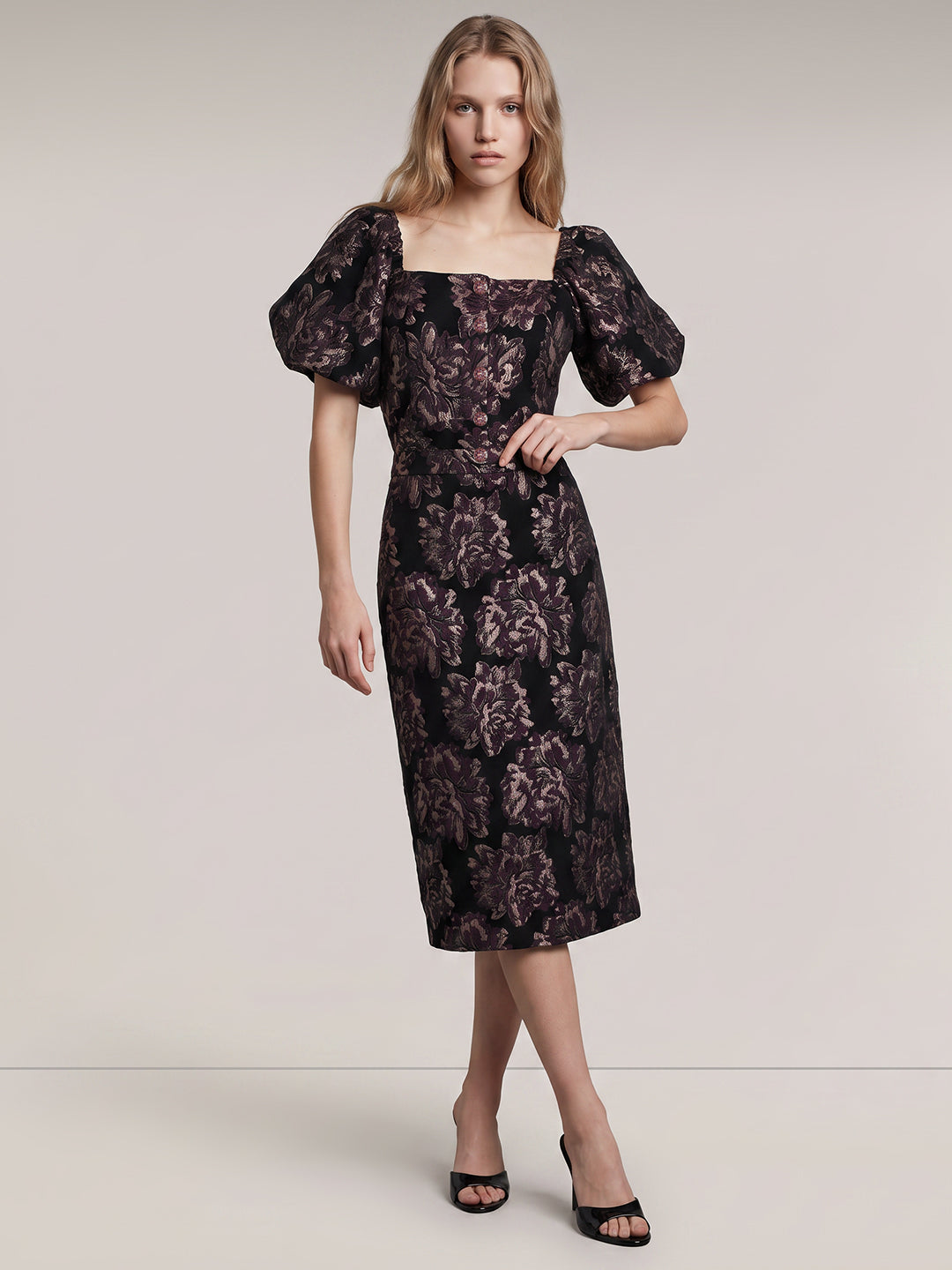 Floral Jacquard Midi Skirt