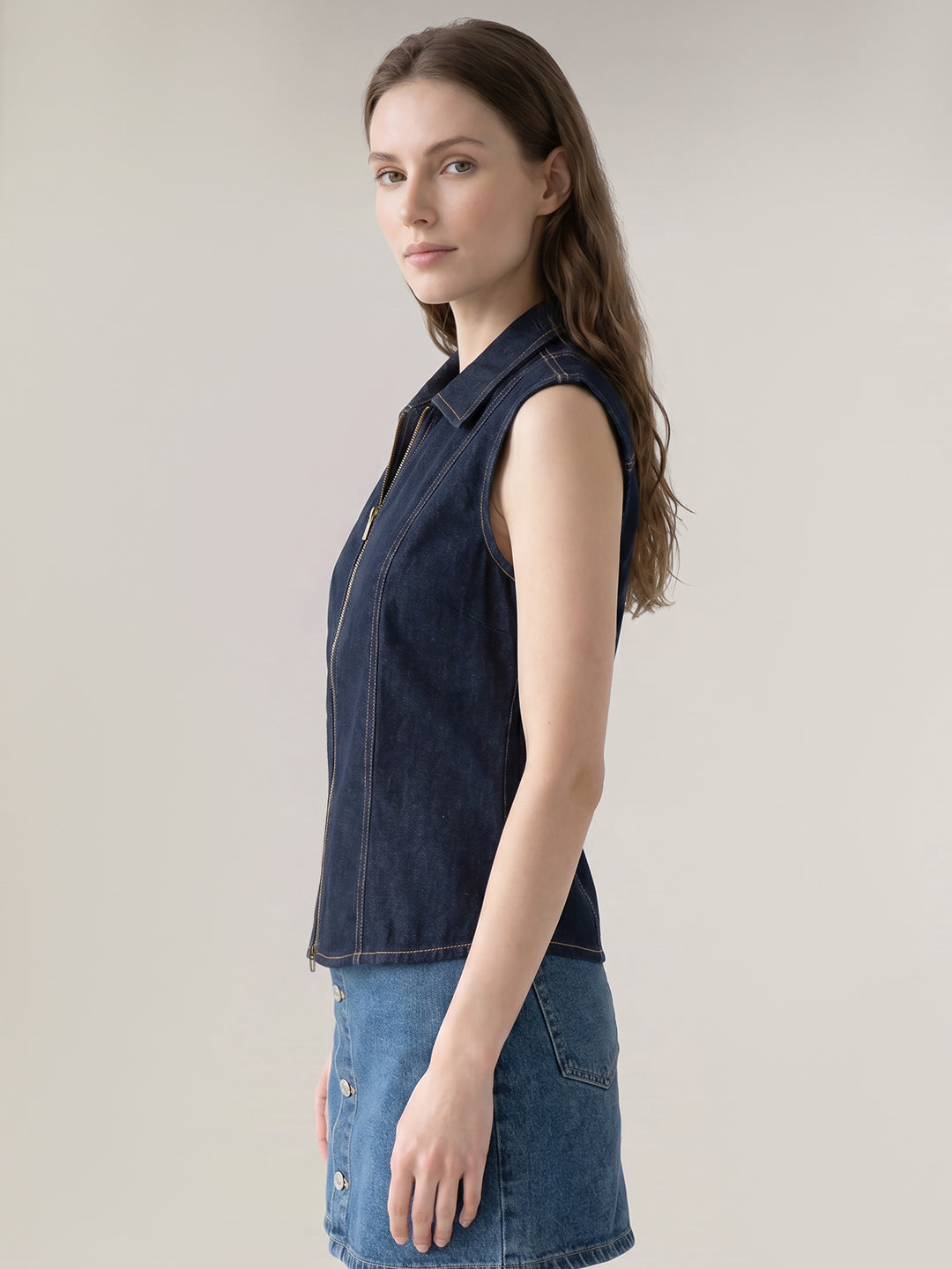 Dark Blue Sleeveless Denim Top