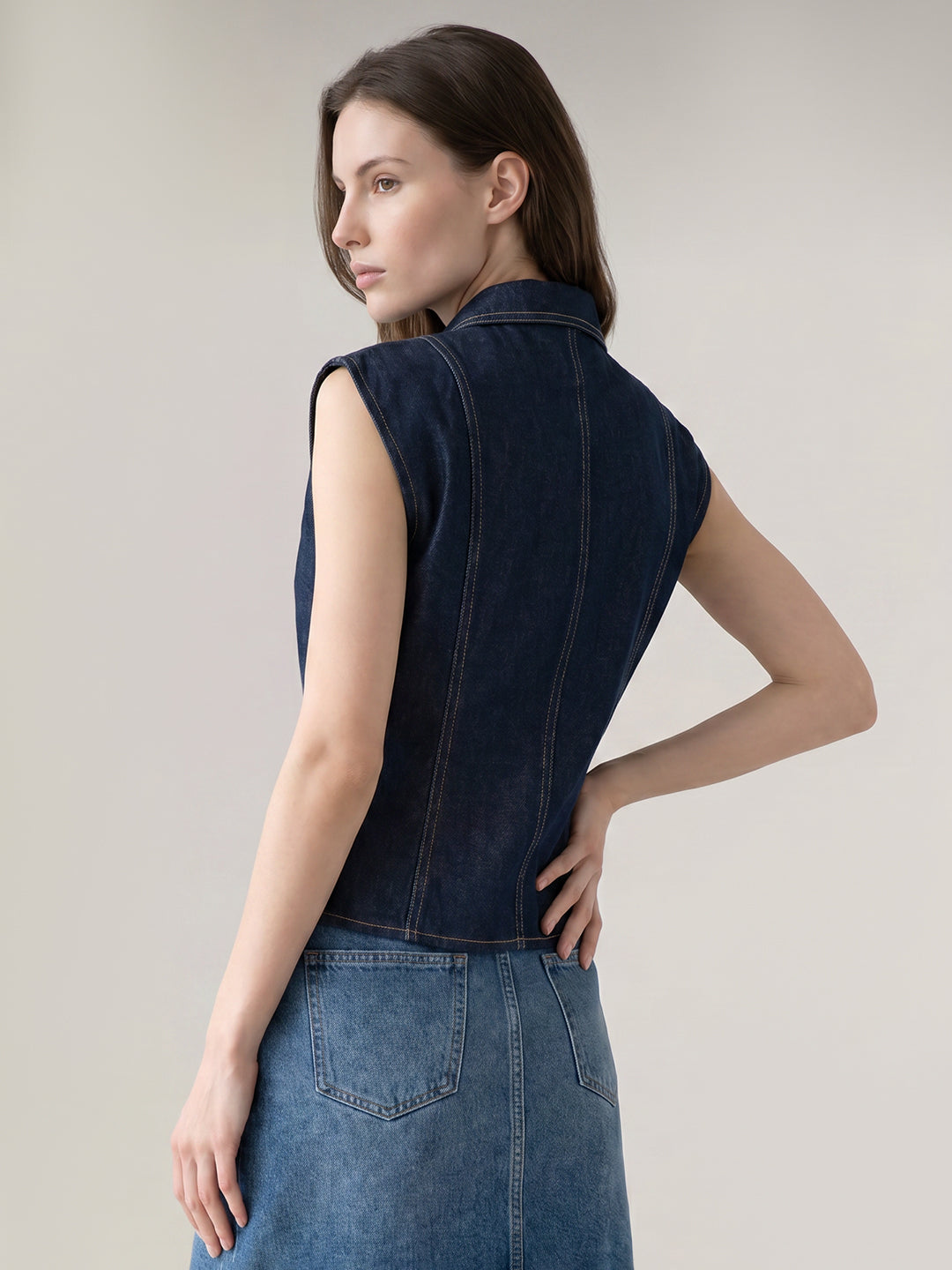 Dark Blue Sleeveless Denim Top